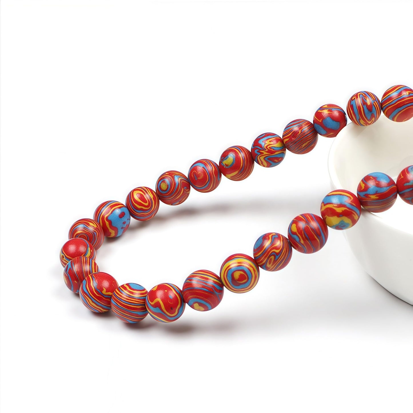 MJDCB Synthesis Colour Malachite Beads Beautiful Fashion Round Stone Beads for DIY Jewelry Making 15" (6mm, Blue - red - Yellow)