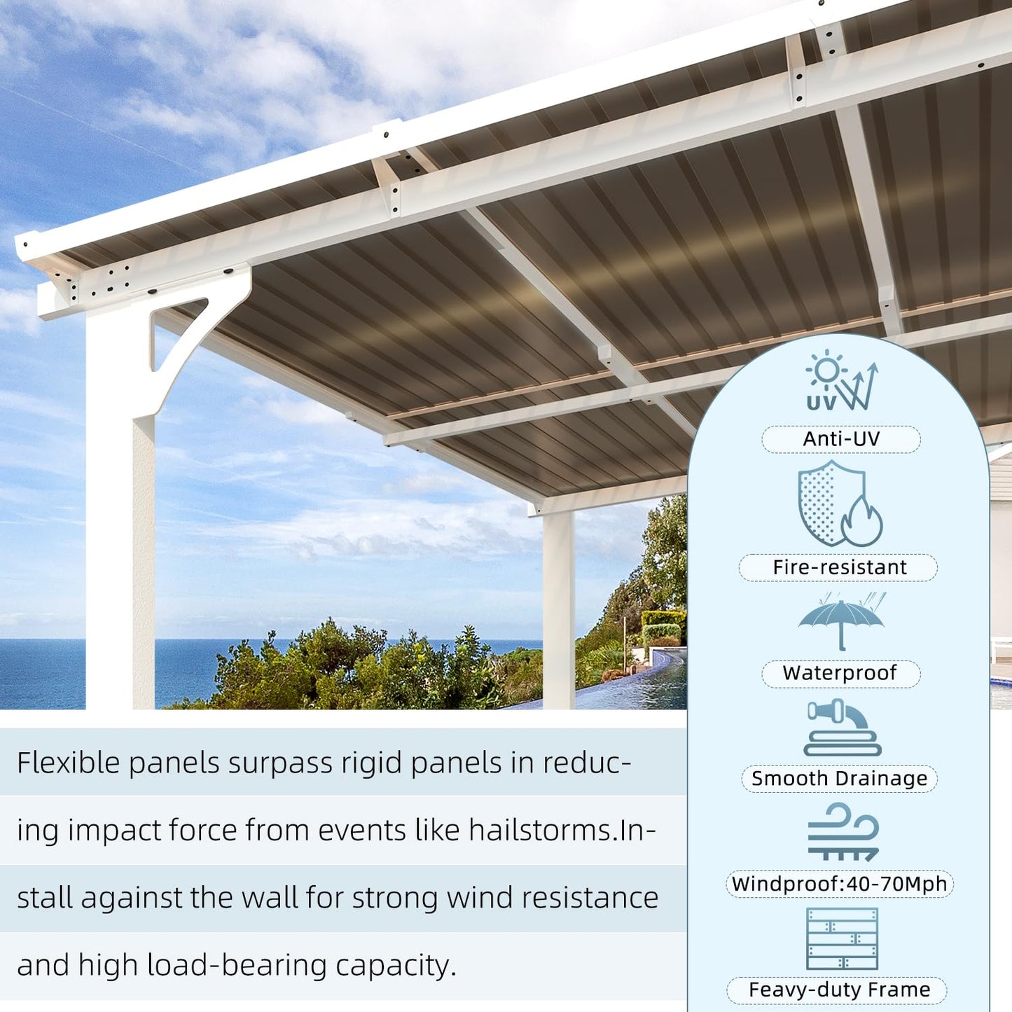 AECOJOY 8' x 8' White Gazebo Outdoor Pergola for Patio, Small Wall-Mounted Hard Top Lean to Metal Gazebo Shelter Pergolas and Gazebos Clearance with Patio Roof, Heavy Duty Awnings for Backyard