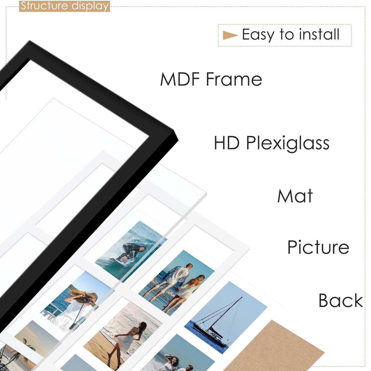 DUENPY 14x26 Collage Picture Frame 4x6 Collage Picture Frame Displays Twelve 4x6 inch Photos Available Horizontal Wall Mounting Display and Vertical Black