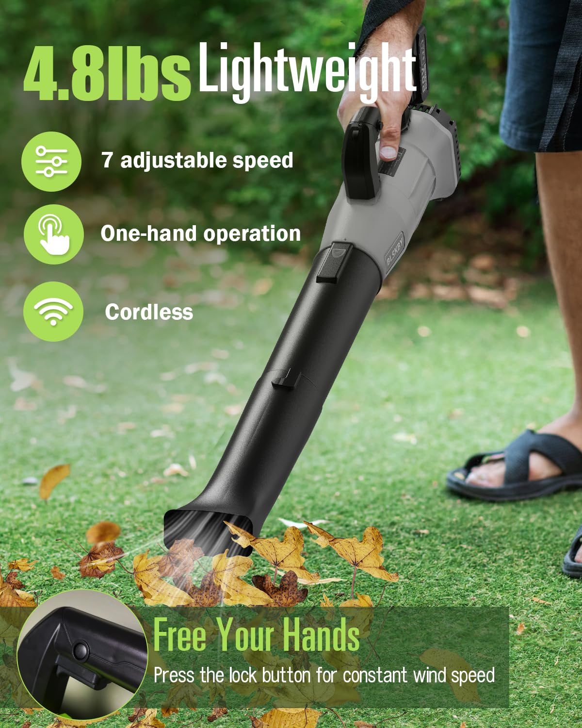 Cordless Leaf Blower - 2x3Ah Battery, 530CFM 170MPH, Powerful Battery Powered Leaf Blower Cordless with Battery and Charger, 7-Speed Control, 2 Extended Tubes for Yard, Lawn & Garden