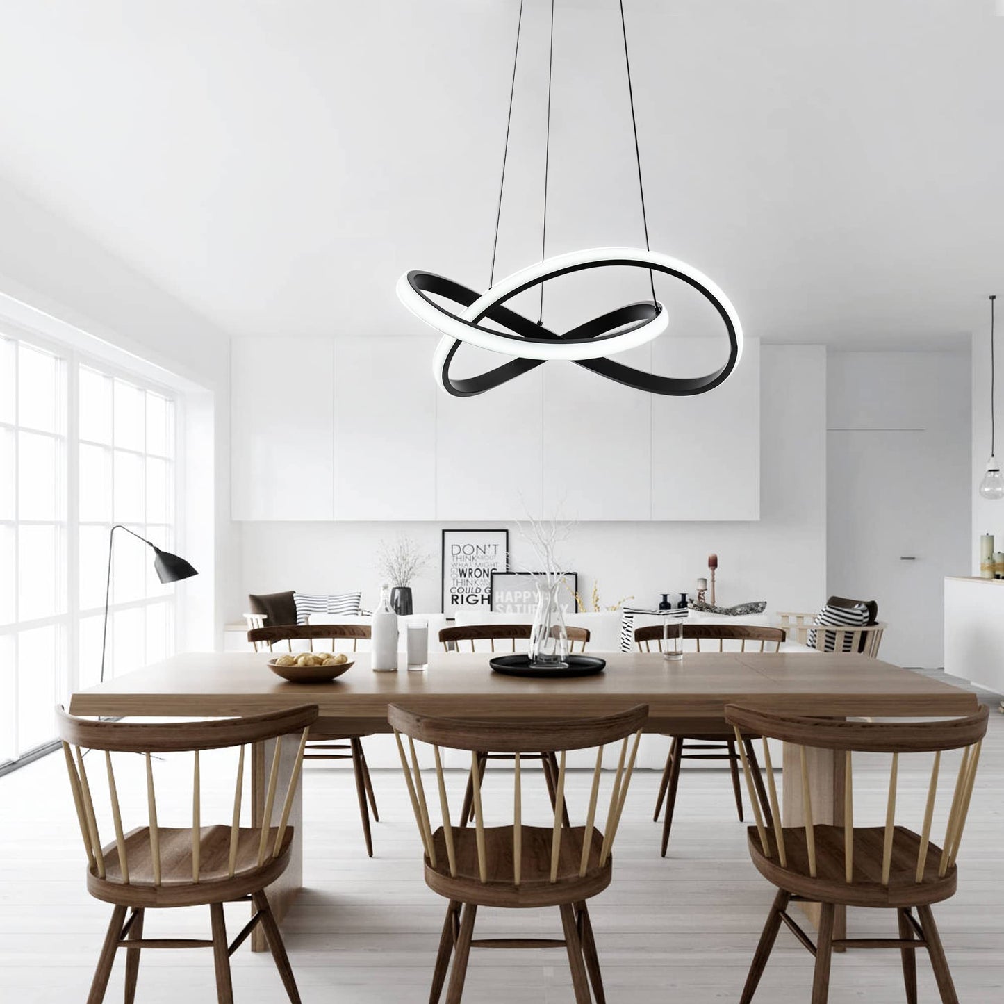 MAYNA Modern LED Pendant Light Fixture, Contemporary LED Chandelier with Irregular Ring Lights, Adjustable Modern Chandeliers for Dining Room Kitchen Entryway Living Room Bedroom, 6000K Daylight