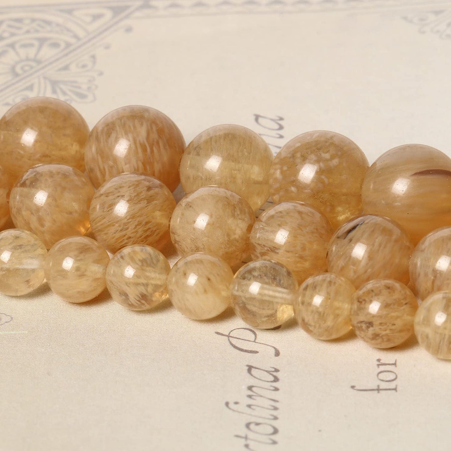 60pcs 6mm Natural Stone Beads Gold Rutilated Quartz Beads Energy Crystal Power Gemstone for Jewelry Making, DIY Bracelet Necklace