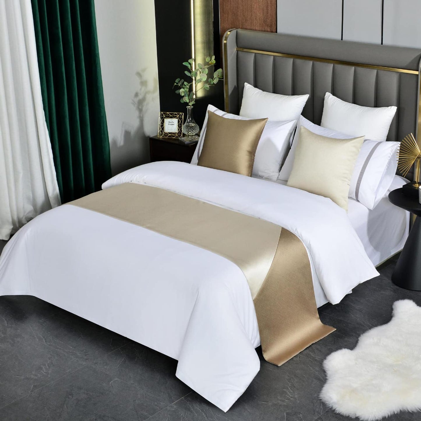 twelves Prague Contrast Bed Runner, King Patchwork Bedding Decorative Accent Bedding Scarf for Hotel Home Guestroom