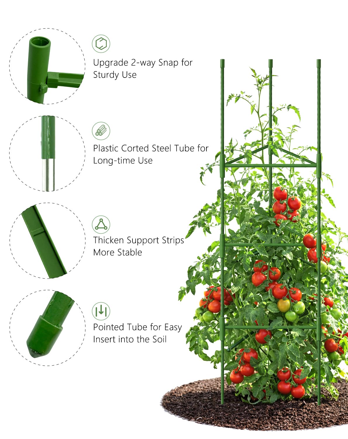 Growsun 51 inch Tomato Cage Heavy-Duty Plant Support Cucumber & Vine Vegetables – Adjustable Green Metal Garden Trellis for Climbing Plants, Indoor & Outdoor Use, 1 Pack