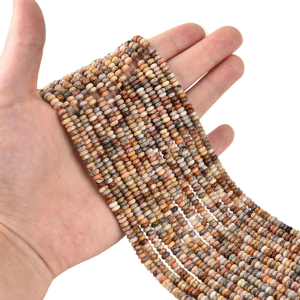 170pcs 4x2mm Natural Crazy Lace Agate Disk Rondelle Spacer Semi Precious Gemstone Loose Stone Beads for Jewelry Making 15 Inch