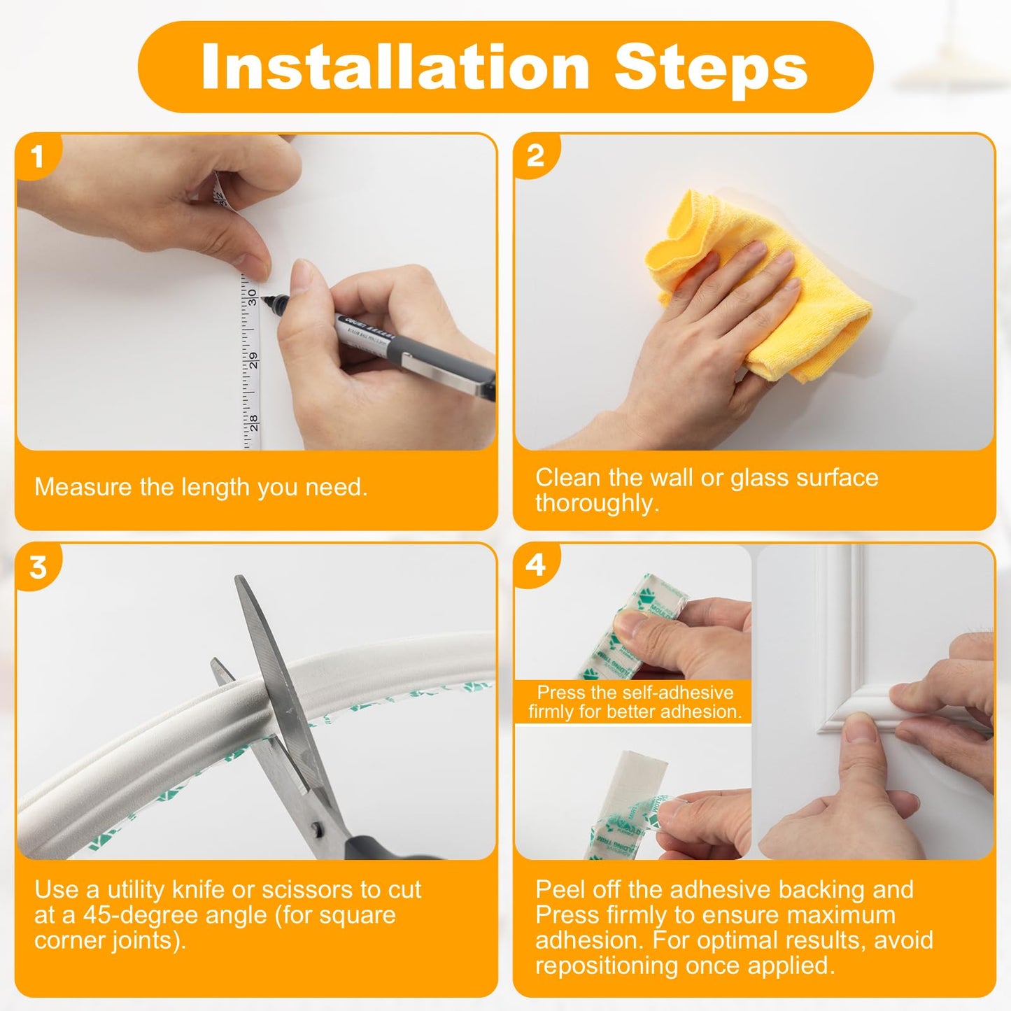 Peel and Stick Wall Molding Kit, 16.4FT x 0.91" EVA Flexible Trim for Interior Wall Decoration, Self-Adhesive Crown Molding for Wainscoting Panels and Paintable Peel and Stick Crown Trim