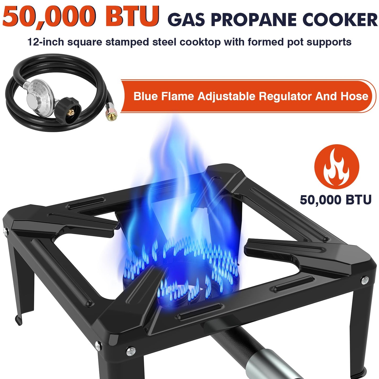 Llamaviva Portable Propane Camping Stove - Single Burner Outdoor Gas Stove for Wok Cooking, Seafood Boil & Tailgating, Heavy Duty Steel Propane Burner with 4ft Hose, Estufas de Gas, Portable Stove