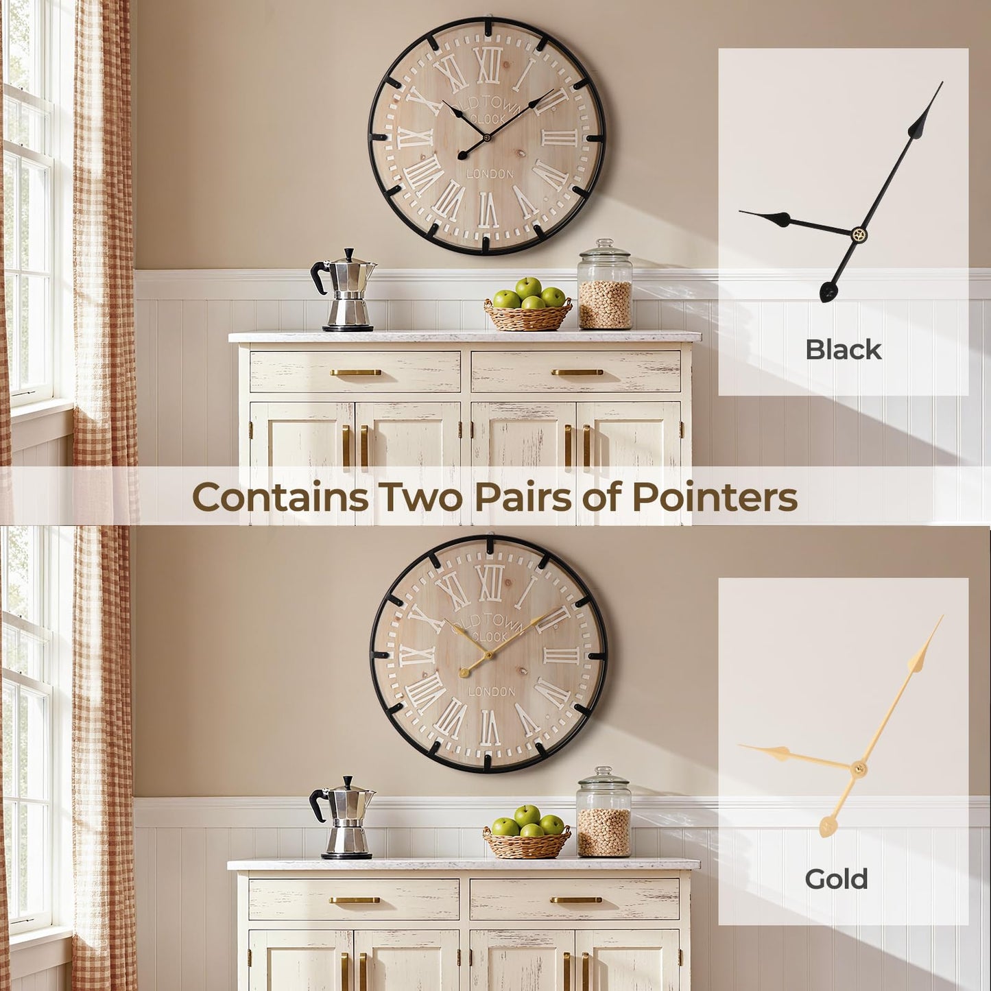 Vantic Farmhouse 30 Inch Extra Large Decorative Wall Clock with Metal Circle, Oversized Wood Wall Clock with Large Roman Numeral for Living Room, Bedrooms and Offices, Silent and Battery Operated