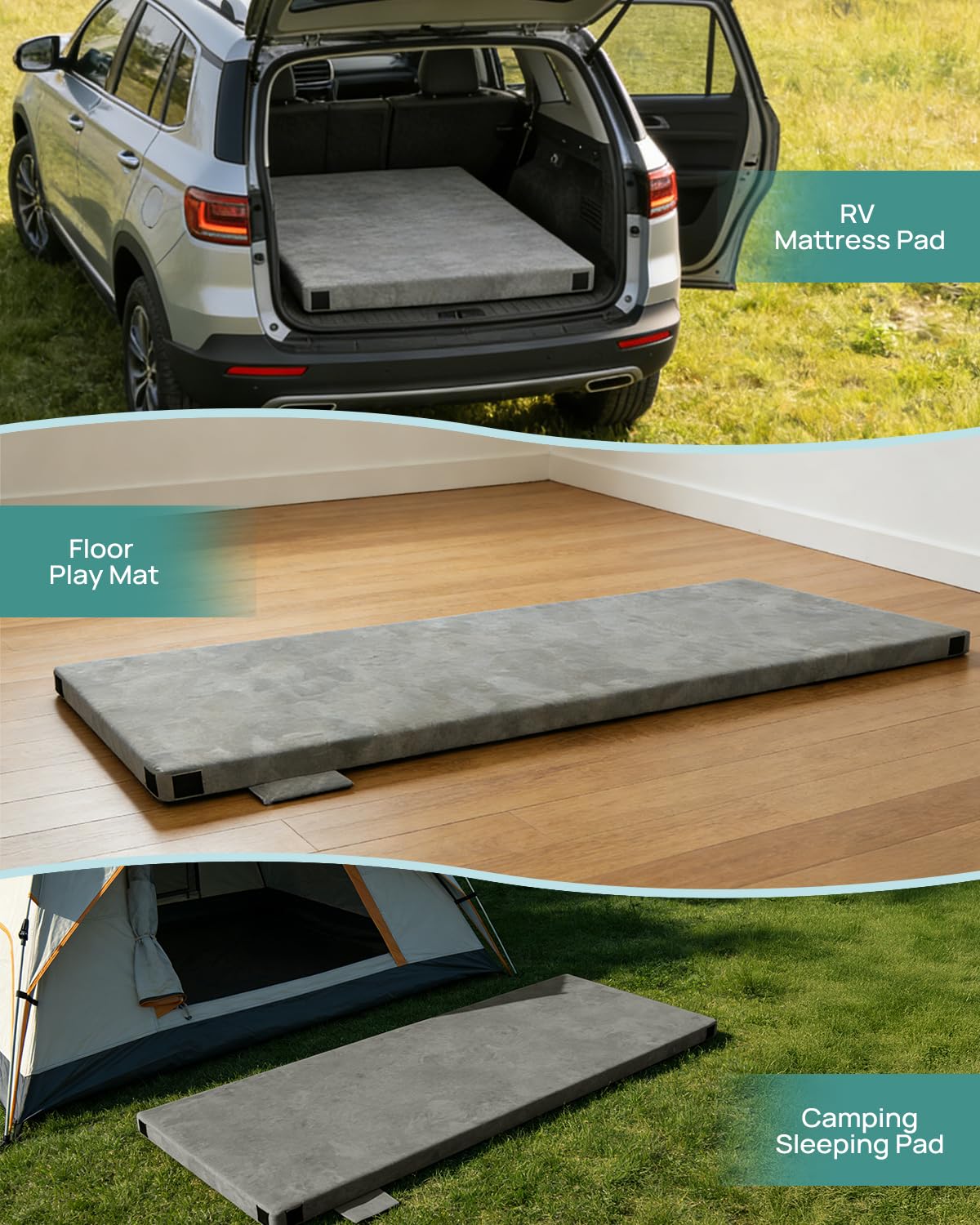 Releep 3 Inch Small Single Dual-Sided Memory Foam Camping Mattress, Waterproof Camping Sleeping Pad with Portable Pillow & Carry Bag, Roll Up Cot Mattress Mat for Guest Bed/Car/Tent