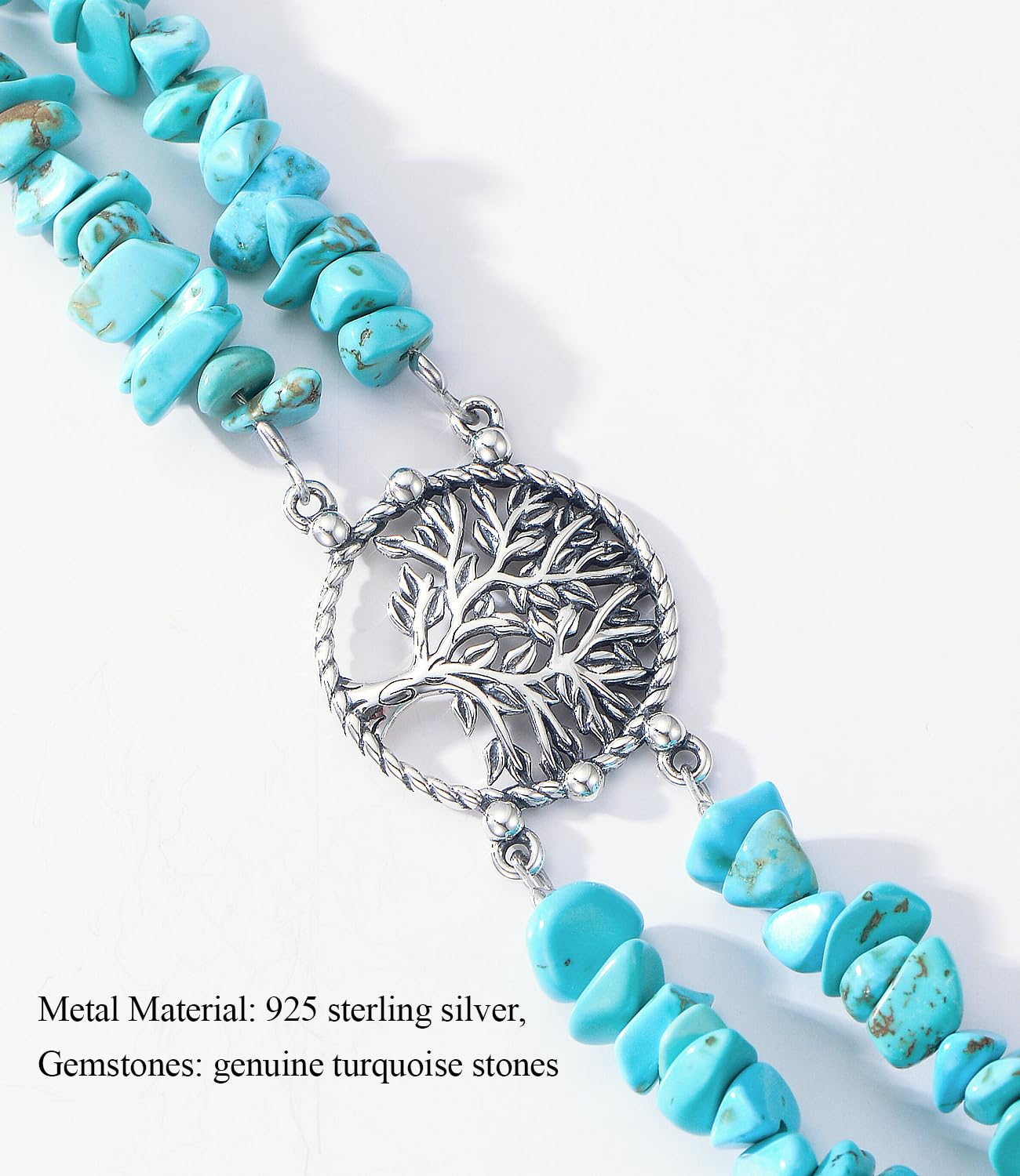 DOLIOX Boho Genuine Turquoise Bracelet for Women Western 925 Sterling Silver Gemstone Tree of Life Bracelets Jewelry for Her Wife Mom