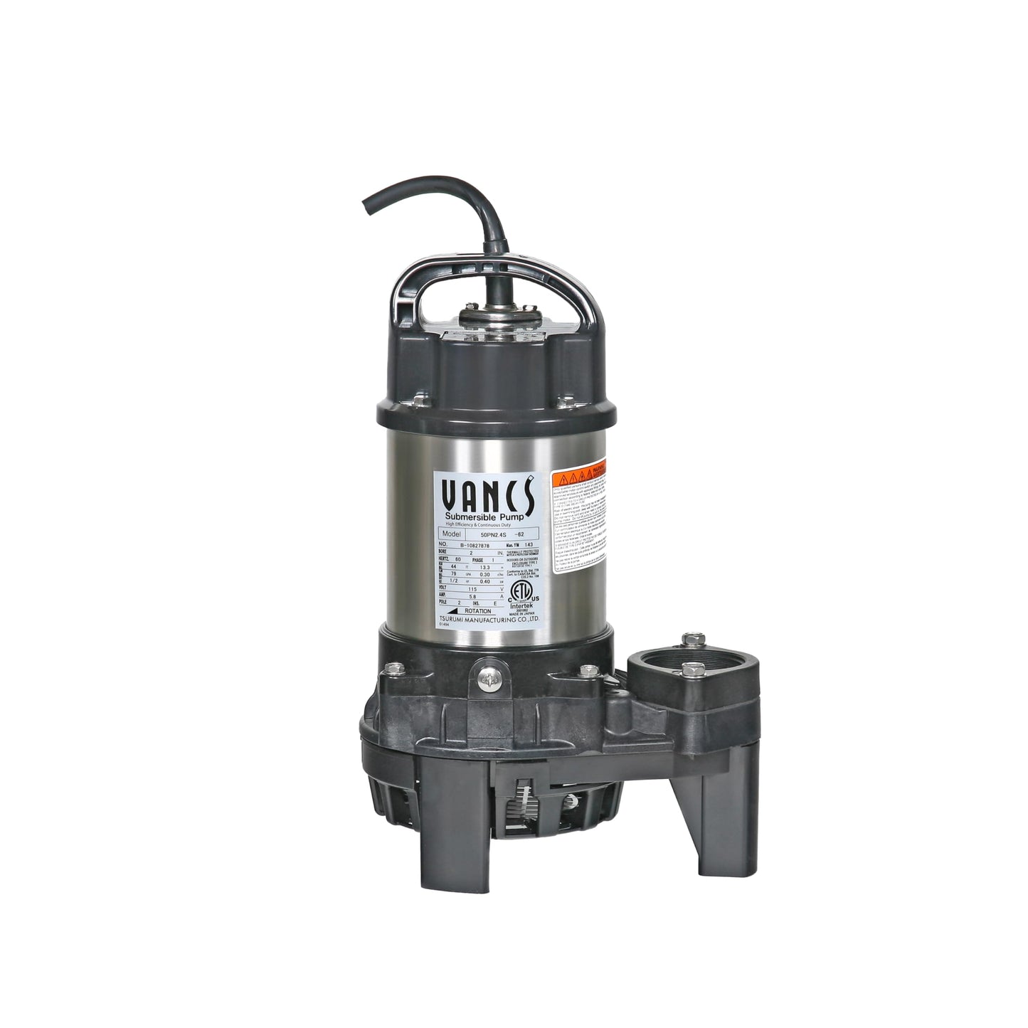 Tsurumi 4PN 1/2hp, 115V Pond & Waterfall Pump, Stainless Steel, 4740 GPH