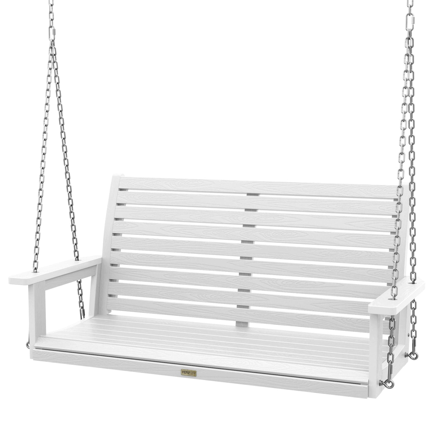 YEFU Hanging Porch Swing Outdoor: 2-Seat Patio Swing Bench-All Weather Swings Chair with Hanging Chains-Look Like Real Wood-Garden/Courtyard/660Lbs Weight Capacity/4FT/White