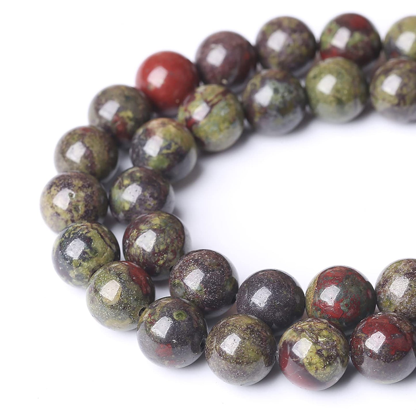 90PCS 8mm Natural Dragon Blood Jasper Beads Round Loose Energy Healing Stone Beads for Jewelry Making DIY Bracelet 32" 2 Strands