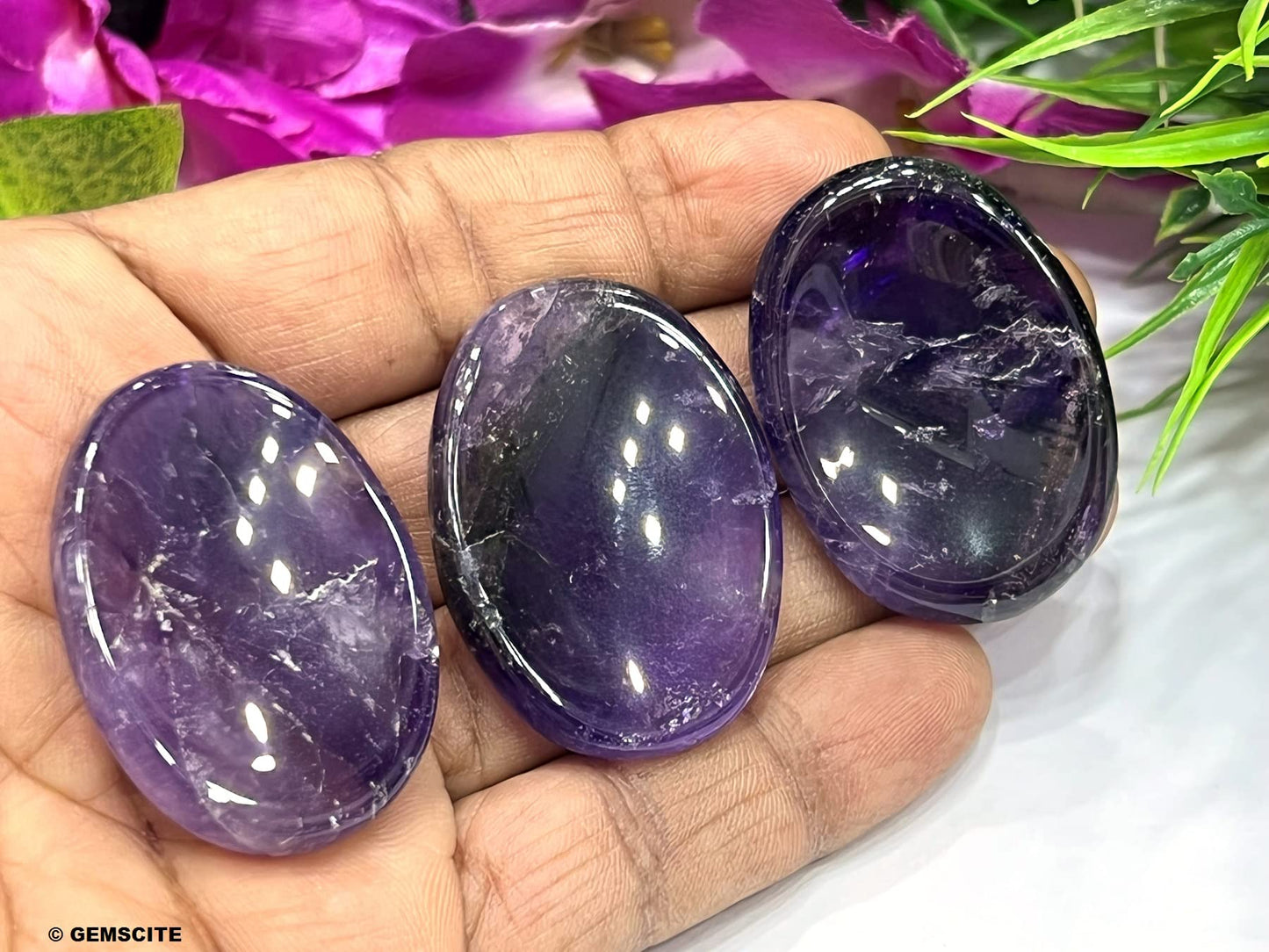 GEMSCITE Amethyst Thumb Worry Stones Metaphysical Gemstone Crystal Healing Reiki Men Women Gift FENG Shui Positive Energy Love Wellness Palm Stones Wicca Powerful