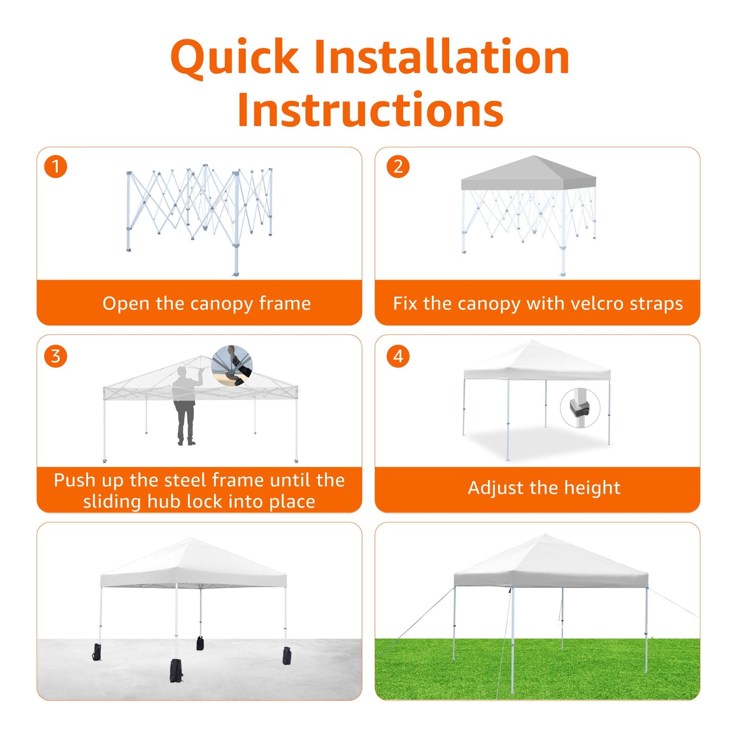 Amazon Basics Outdoor Pop Up 10 x 10 Canopy Tent for Events, Portable with Instant Easy Setup, One-Push, Includes Wheeled Carry Bag, 8 Stakes, 4 Ropes, 4 Weighted Bags, White
