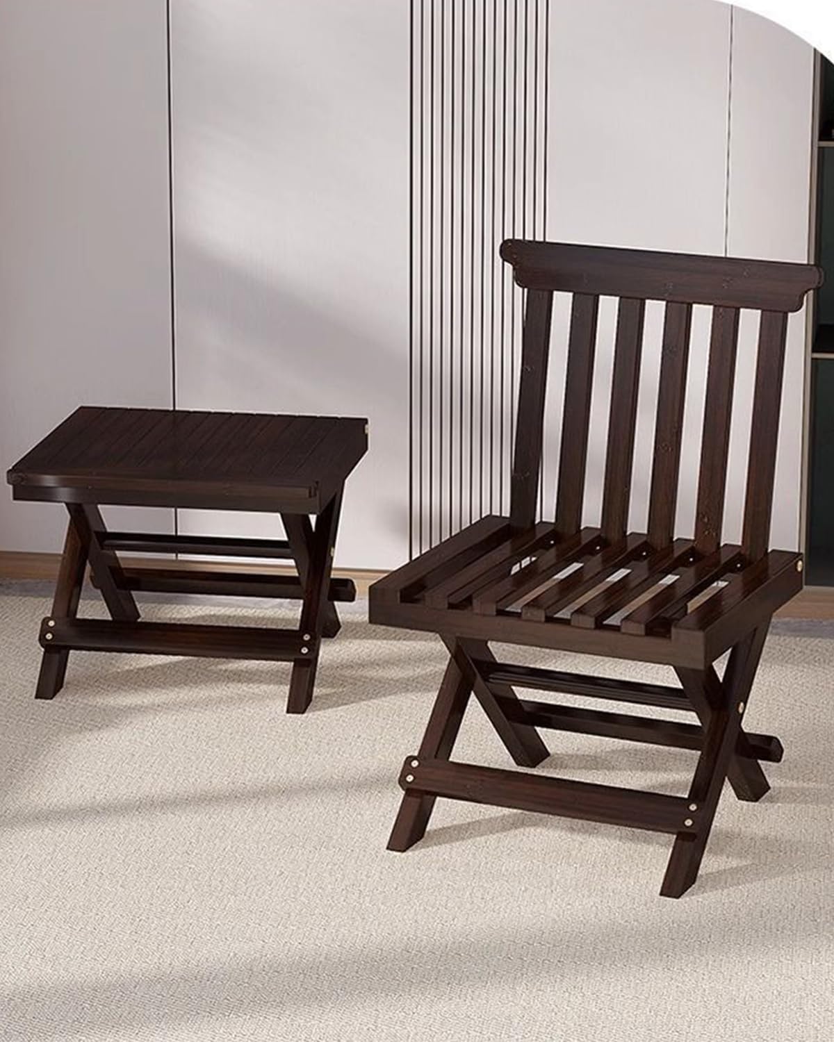 ZHEHUA Convertible Bamboo Stool with Back,Versatile Folding Stool for Home, Garden, Living Room, Kitchen, Bathroom, Bedroom - No Assemble Required