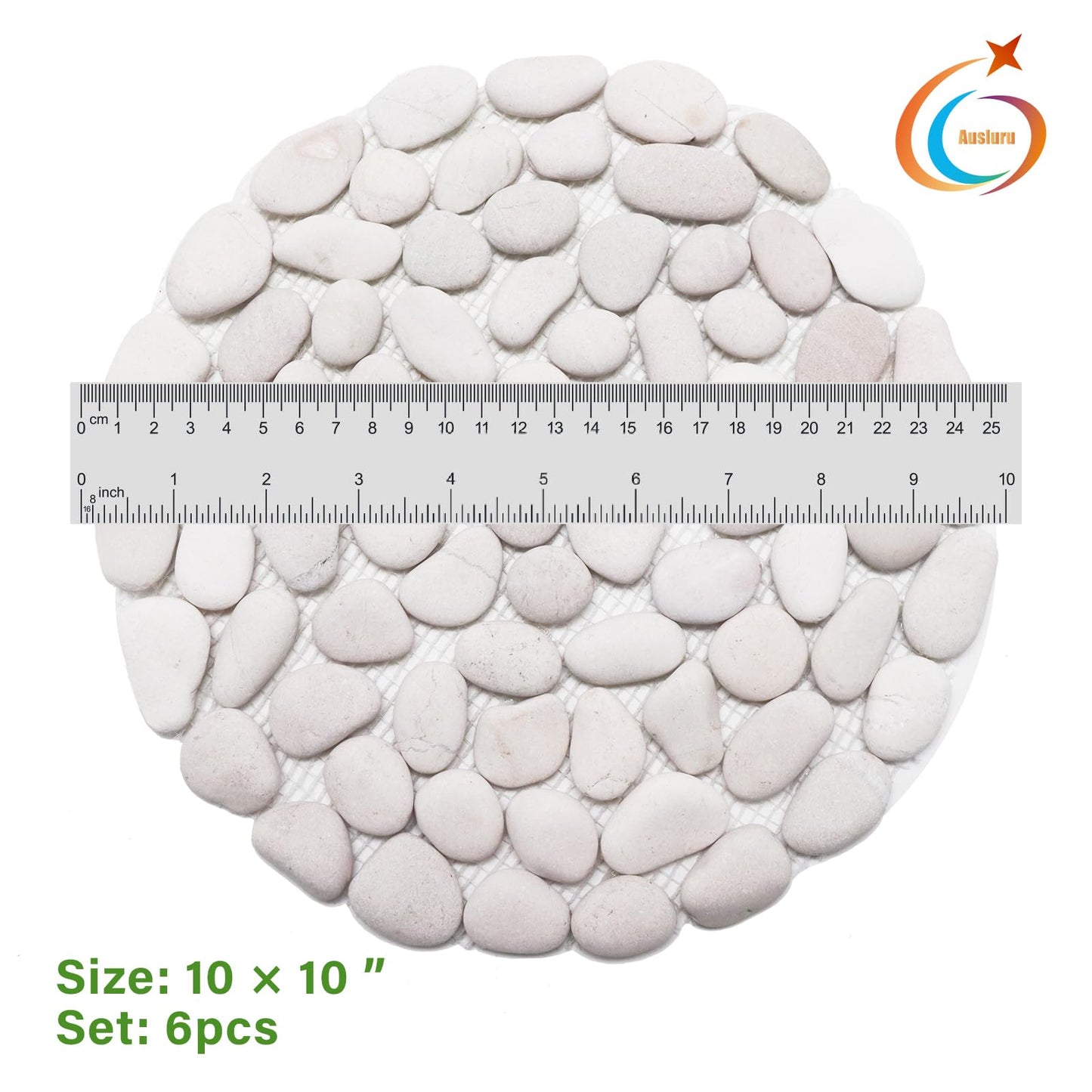 Ausluru 10in River Rock Stepping Stones Set - 6 Pack | Polished Pebble | Long-Lasting PVC Mesh Backing | Perfect for Garden Paths and Lawns Outdoor Landscaping Decoration | Rhombus and Round Set