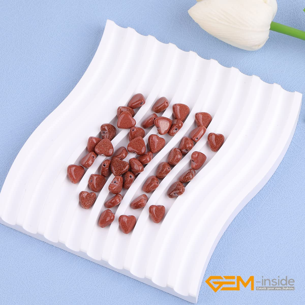 GEM-Inside 10mm Heart Charms Pink Brown Sandstone Sand Stone Beads for Jewelry Making Full 15" Strand Power Energy Healing Chakra Stone Beads