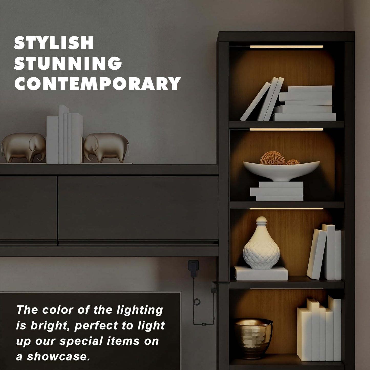 JUSJUBR Black Display Shelf Lighting, 4 Pack x12 Inch Display Lights for Display Case, LED Display Lights with Memory Function, Display Cabinet Lights for Pantry/Shelf/Case, Warm White 3000K
