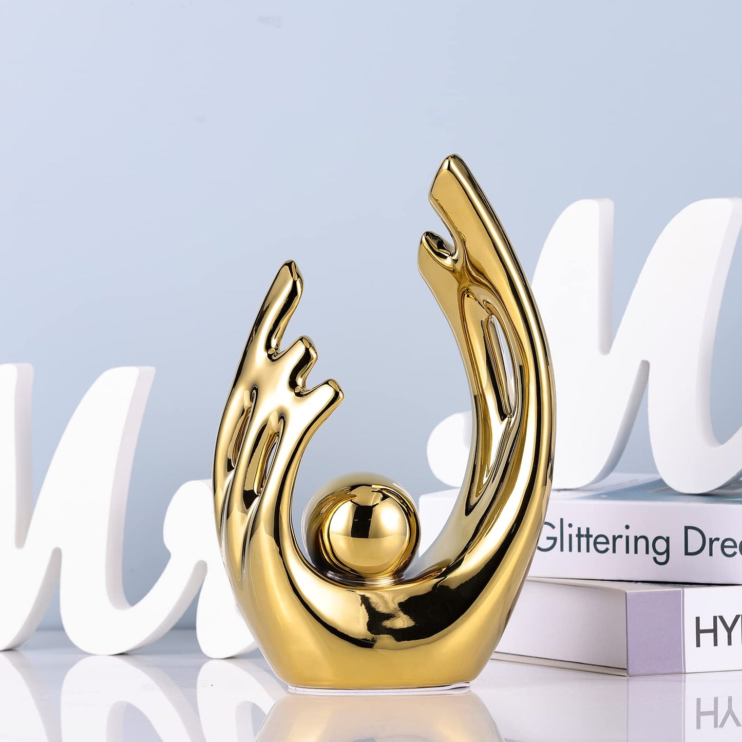 XMGZQ Home Decor Golden Ceramic Statue,Gold Decor Abstract Art Ceramic Statue,Modern Art Ceramic Statue Gold Table Decorations for Dining Room Living Room Office Centerpiece Handmade Artware Gift