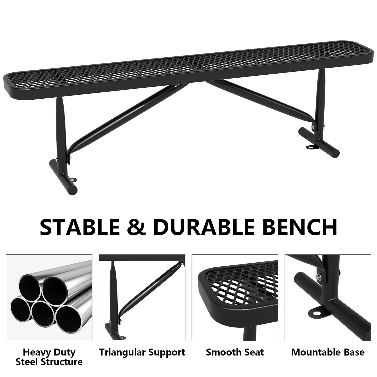 Park Benches for Outside, 6 ft Steel Outdoor Garden Bench Porch Chair Furniture Patio Seating, Commercial Expanded Metal Mesh Bench for Shopping Malls, Lawn, Backyard, Park, Deck, Street, School