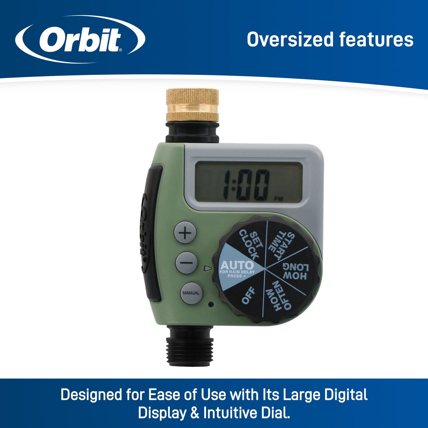 Orbit One Outlet Single-Dial Hose Faucet Timer - Easy Programmable - For Garden Watering System - LCD Hose Timer with Adjustable Watering Schedule - 62056