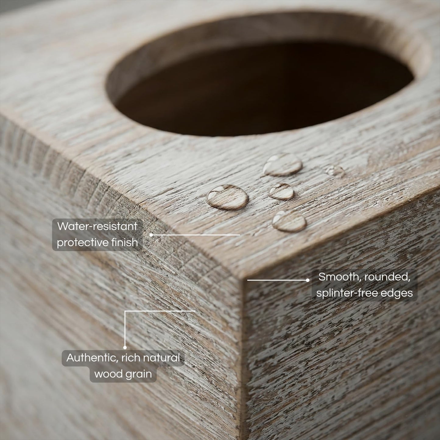 White Barnwood Tissue Box Cover: 2 Pack Tissue Box Holder Includes Slide-Out Bottom Panel, Stylish Tissue Box Cover Square Perfect for Farmhouse Bathroom Decor