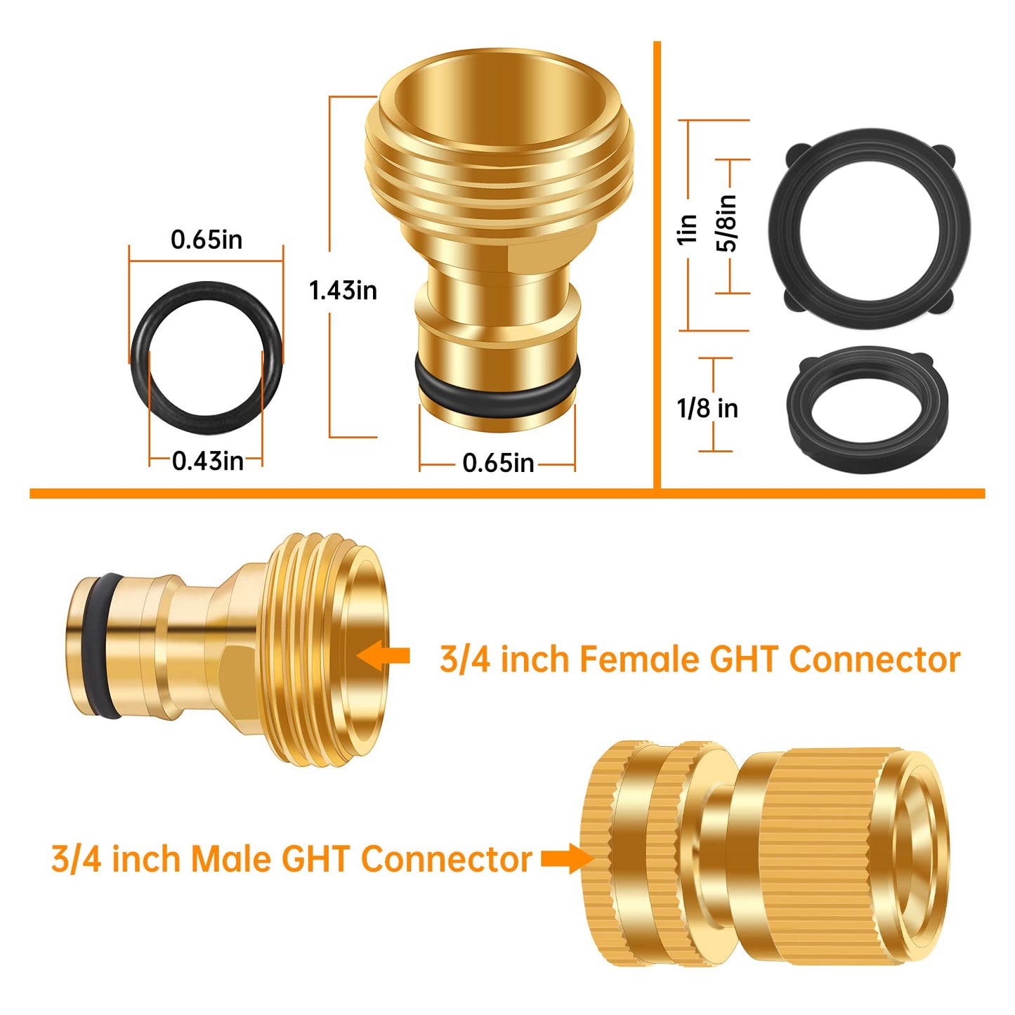 FRQNTKPA Garden Hose Quick Connector, No-Leak 3/4 Inch GHT Thread Fitting Water Hose Female Adapter and Male Adapter, Heavy-Duty Rust Resistant Brass Water Pipe Connect, Easy to Use (14 Pack ）
