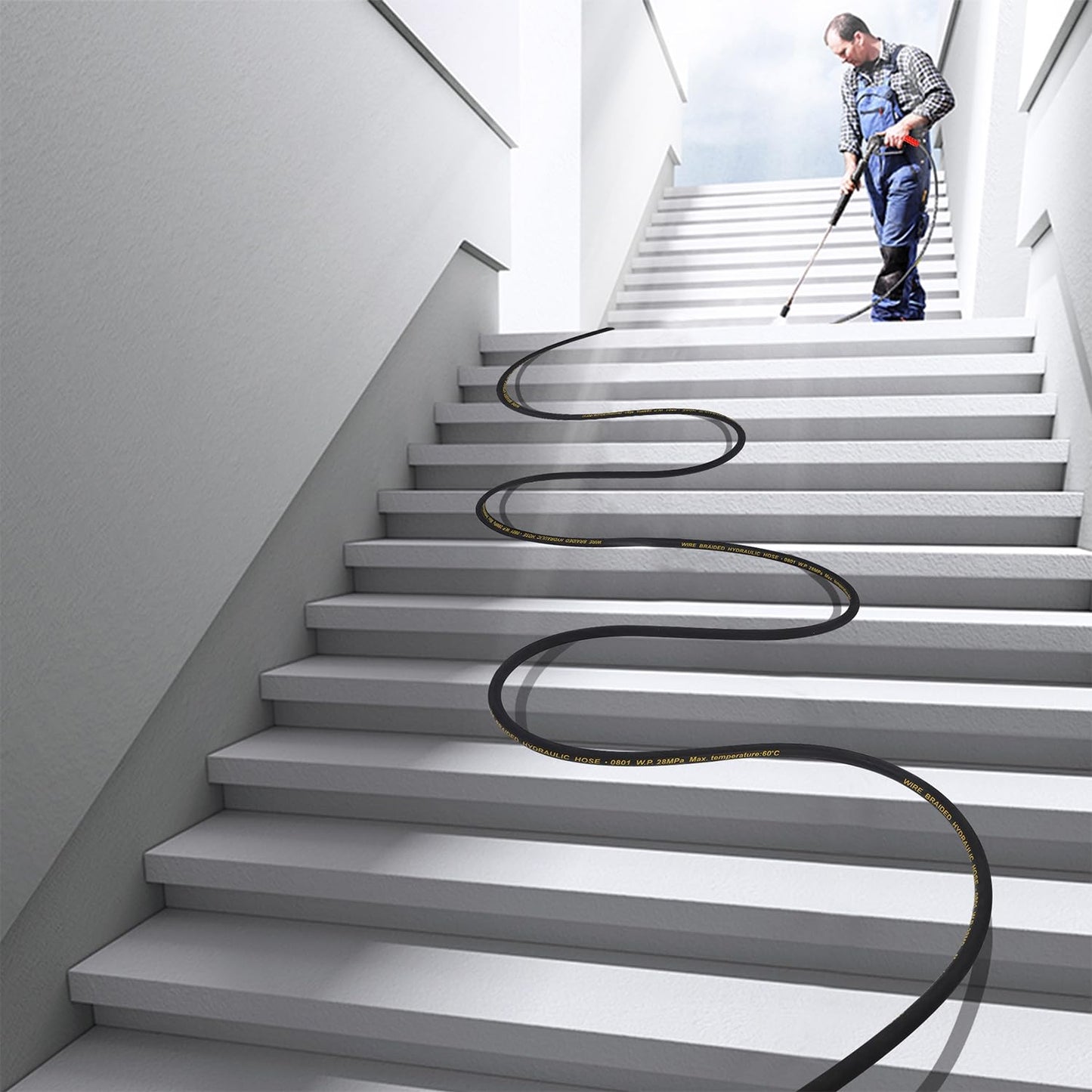 Biswing Pressure Washer Hose 50FT with 3/8 Inch Quick Connect, High Tensile Wire Braided Power Washer Hose, Kink Proof Extension Hose for Cars Floors Swimming Pool Washing, 4000 PSI