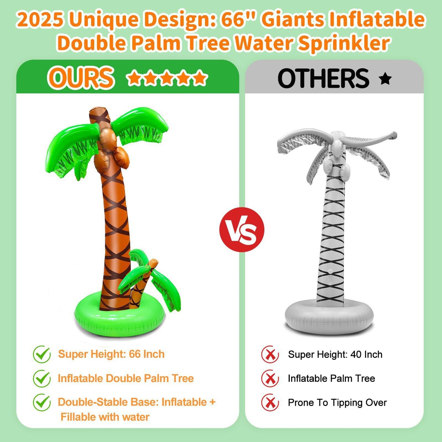2 Pack Inflatable Palm Trees with Exclusive Two Trunks, 5.5Ft Blow Up Palm Tree Luau Hawaiian Tropical Theme Birthday Indoor Party Decoration, Outdoor Summer Beach Pool Party Supplies Photo Prop Decor