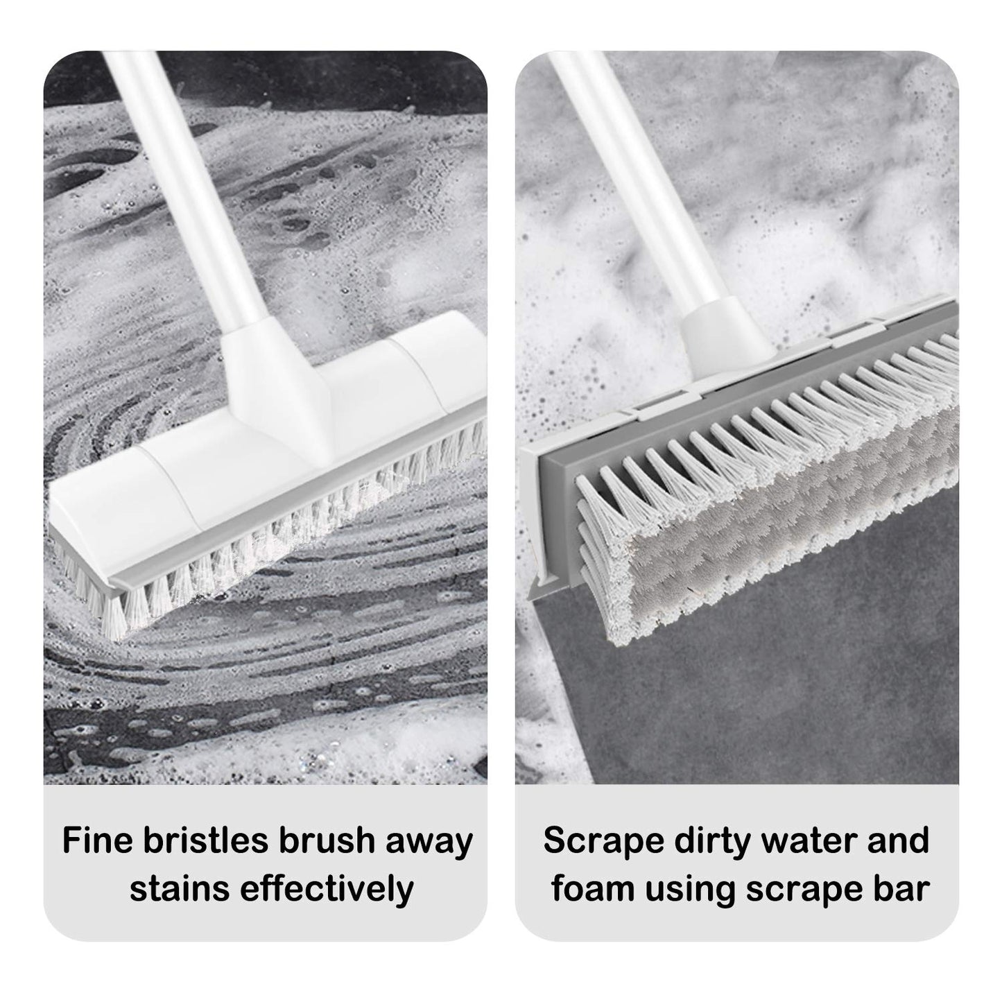 BOOMJOY Floor Scrub Brush with Long Handle, 2 in 1 Scrape and Brush, Stiff Bristles for Cleaning Bathroom, Patio, Garage, Kitchen, Deck, Tile