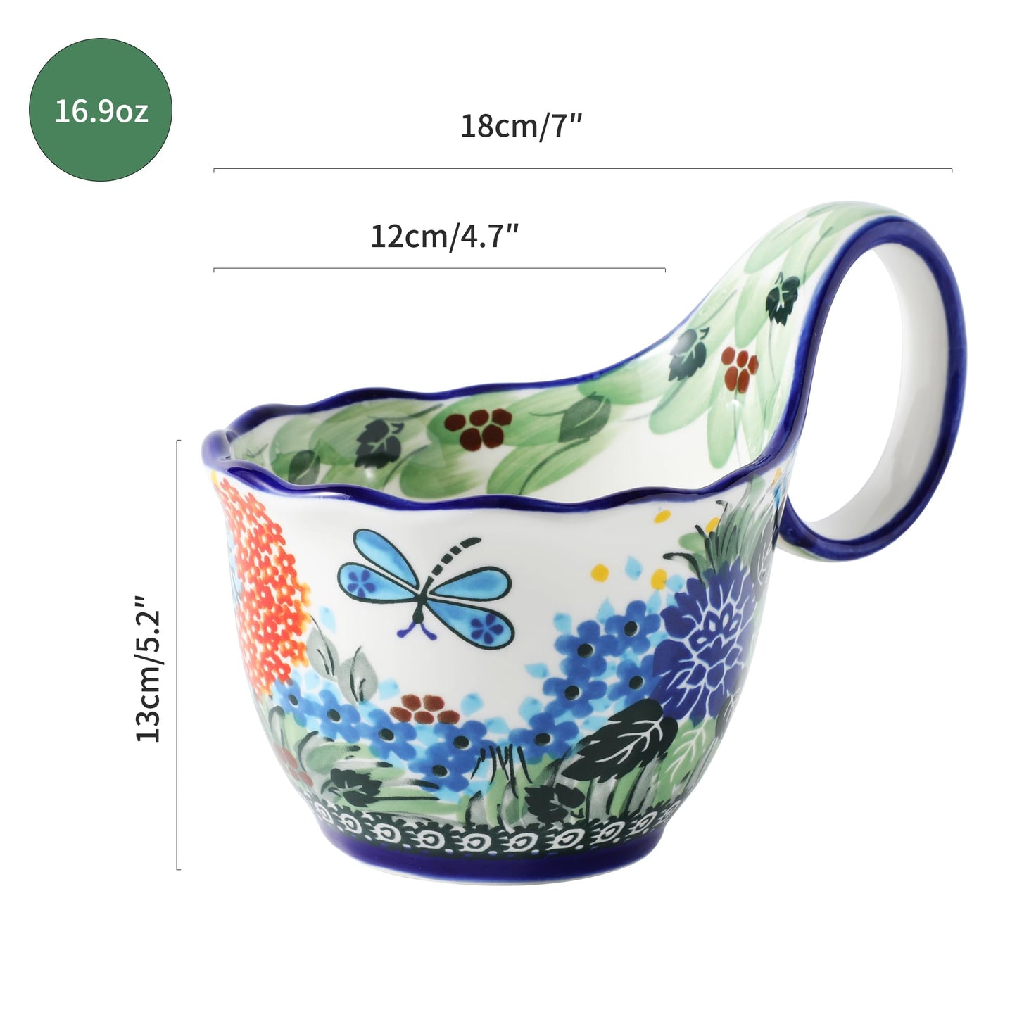 ALMA 2025 Updated Decorative Pottery Soup Bowl Microwave Safe,Large Ceramic Soup Bowl with Loop Handle,Ceramic Cereal Bowl for Soup,Snack,Chip,Stew,Ice cream-Spring Splendor Theme
