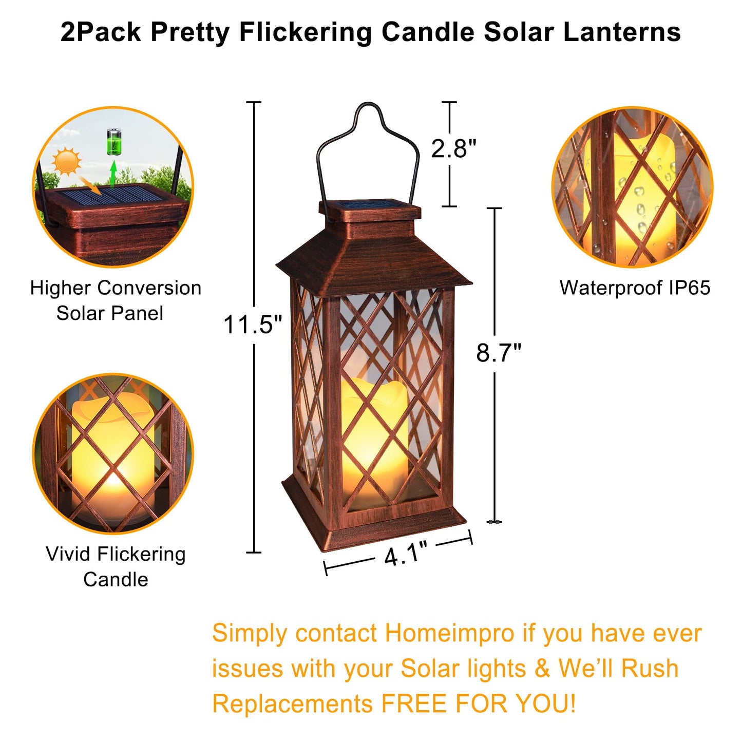 2Pack 10" Solar Outdoor Lanterns Waterproof Garden Gifts Women, Halloween Flickering Flameless Candle Mission Lights for Patio, Outdoor, Party, Yard, Lawn, Mothers' Day Gifts for Mom (Antique Copper)