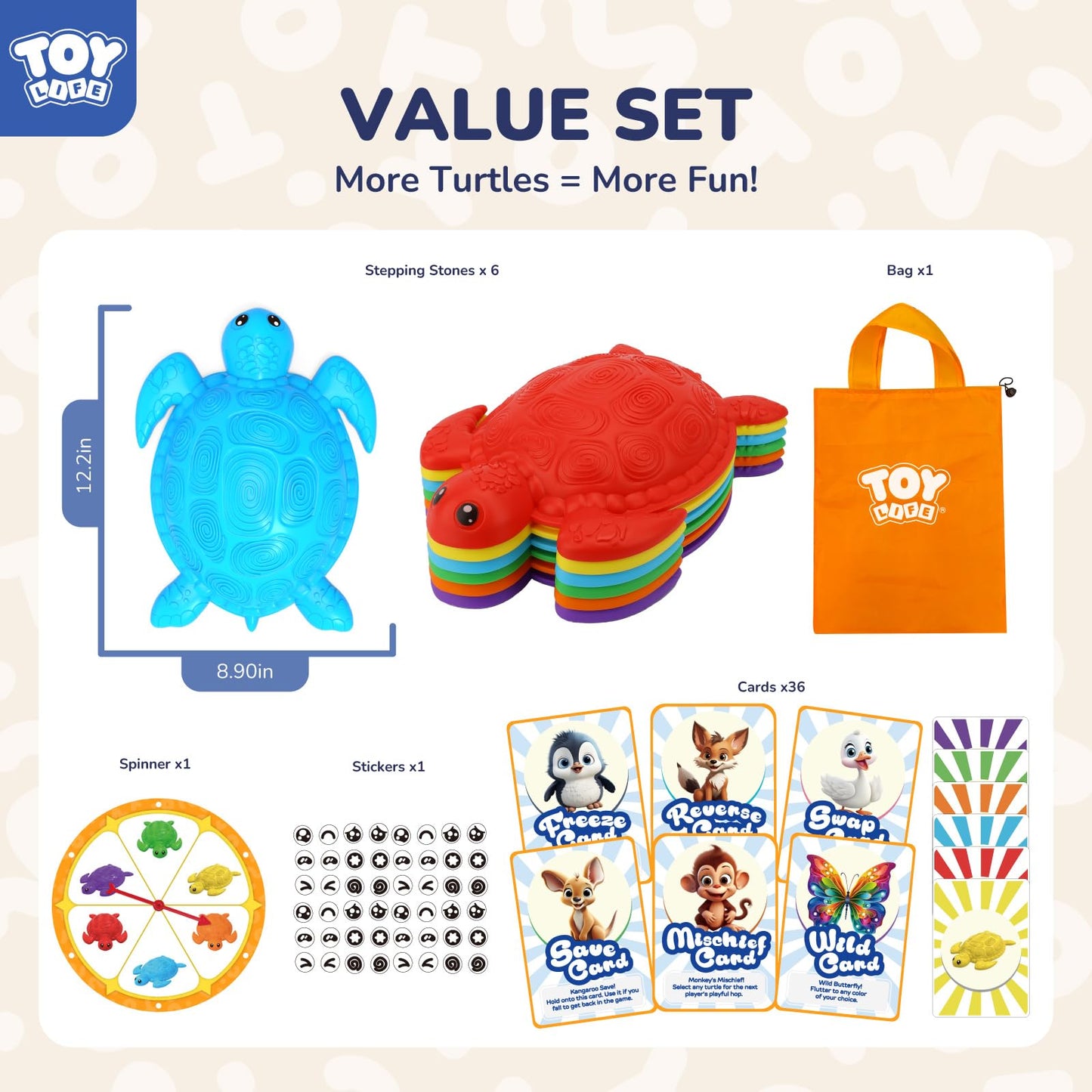 TOY Life 6 Pcs Turtle Balance Stepping Stone for Kids, Indoor Outside Toys for Kids Ages 4-8, Toddler Outdoor Toys, Stepping Stones Game, with Cards and Spinner