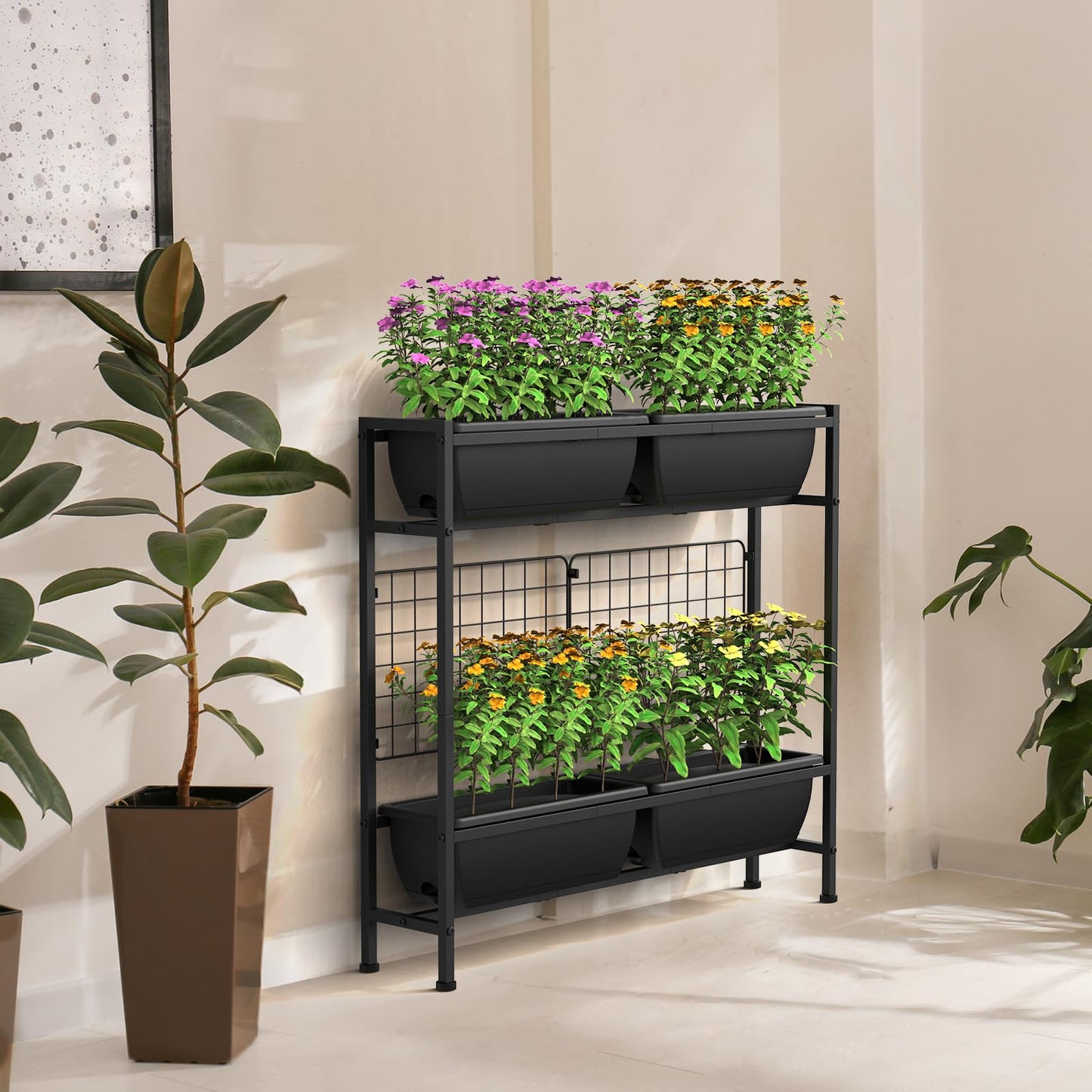 CADUKE Raised Garden Bed, Garden Raised Planter Box with Legs, 32" Elevated Vegetable Garden Beds with Drainage Holes & Trellis, Herb Garden Planter Outdoor for Vegetables, Balcony, Patio, Black