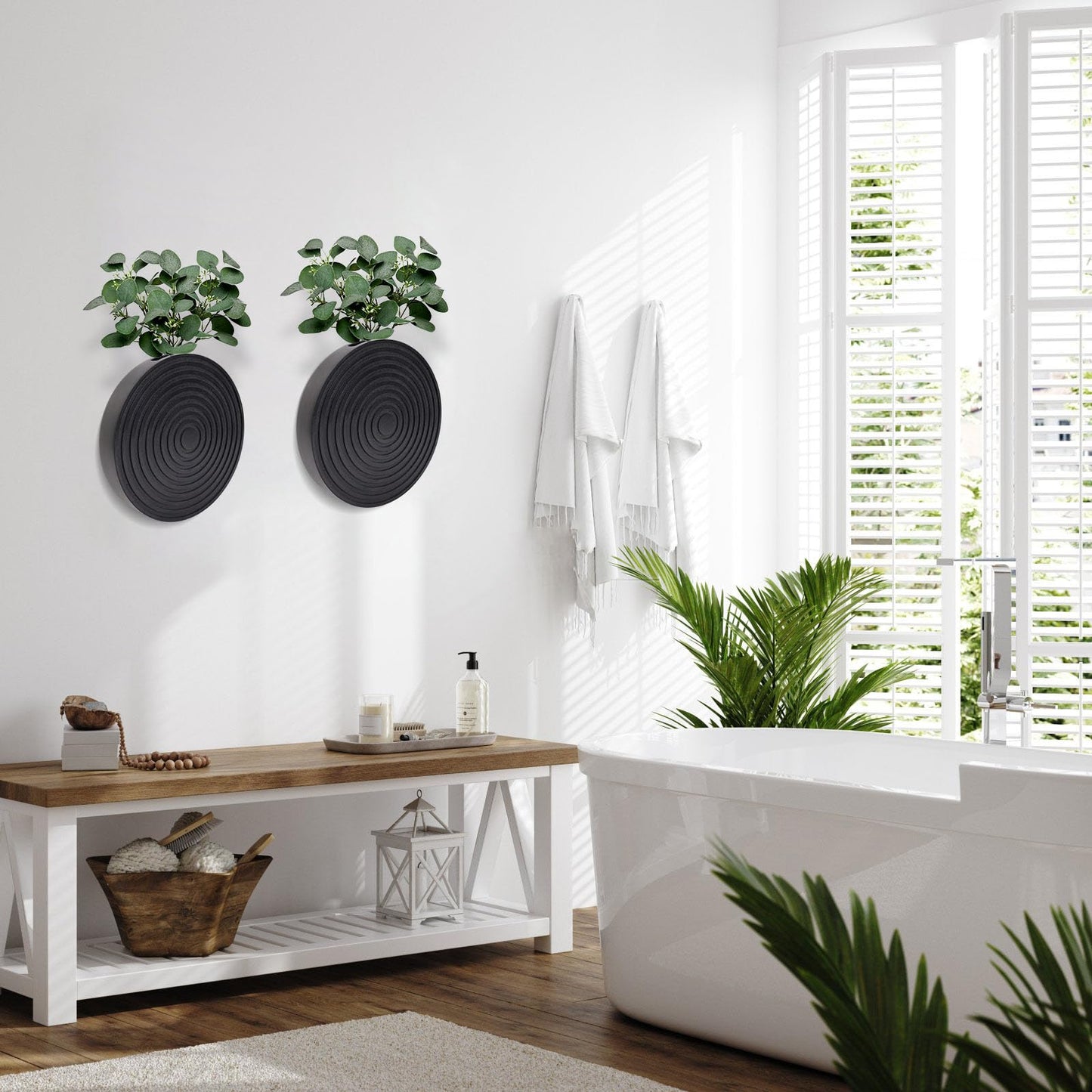 Set of 2 Wall Planter for Indoor Plants, Boho Wall Decor for Living Room, Bathroom,Hanging Planter for Artificial Flower Plants(Black)