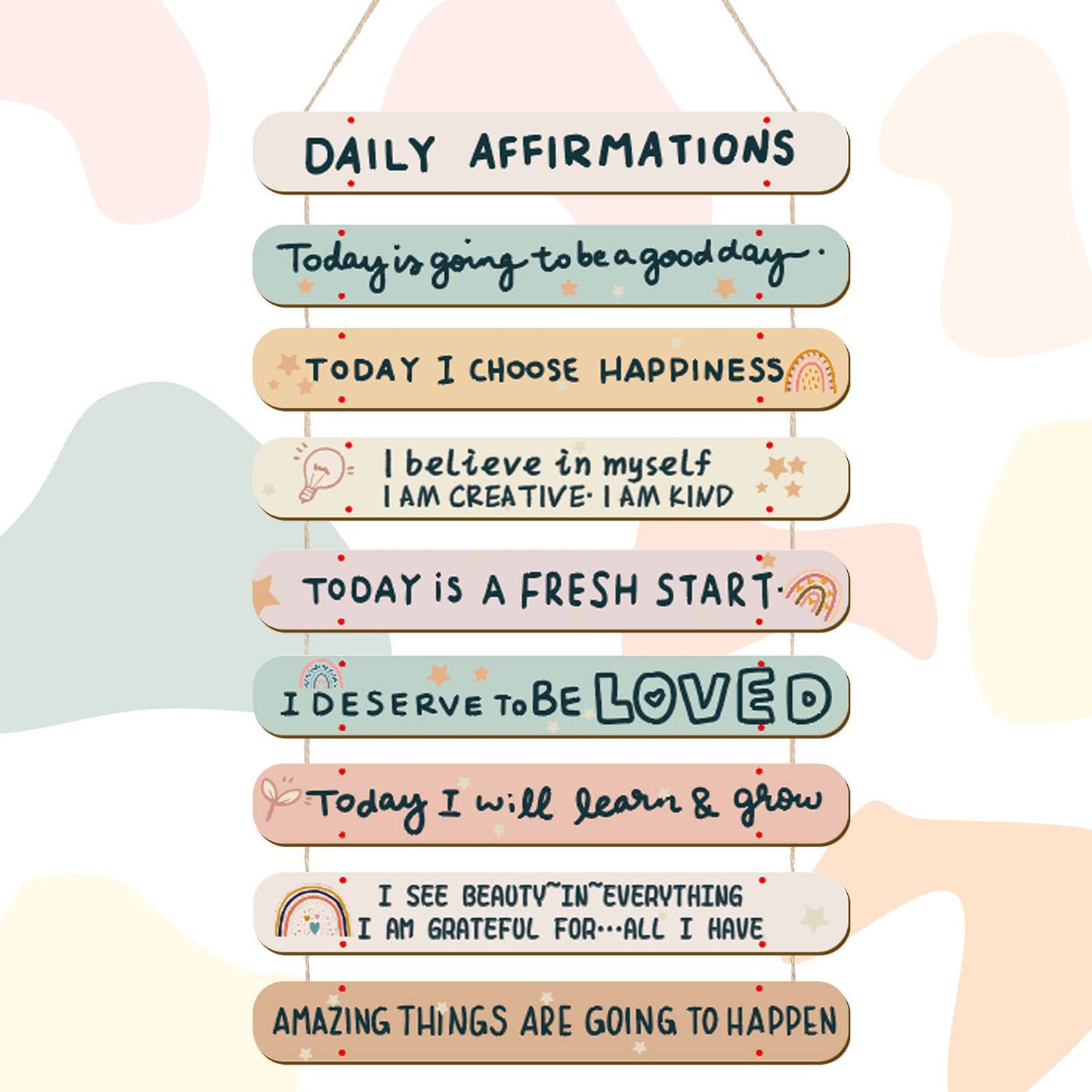 Gerrii Positive Affirmations Wall Decor Wooden Inspirational Wall Art Mental Awareness Motivational Hanging Art Positive Self Love Quotes Decor for Nursery Office Bedroom(Rainbow)