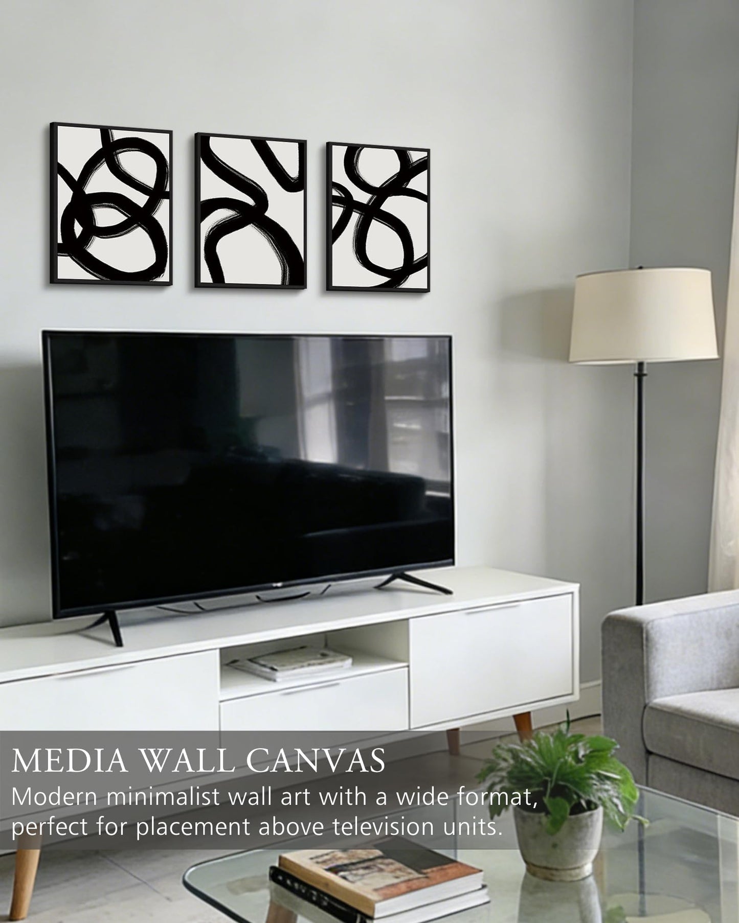 KUVIOKE Black and Grey Abstract Framed Wall Art Ink Wash Minimalist Lines Painting Artwork for Bedroom Hallway 12x16in (Black Framed)