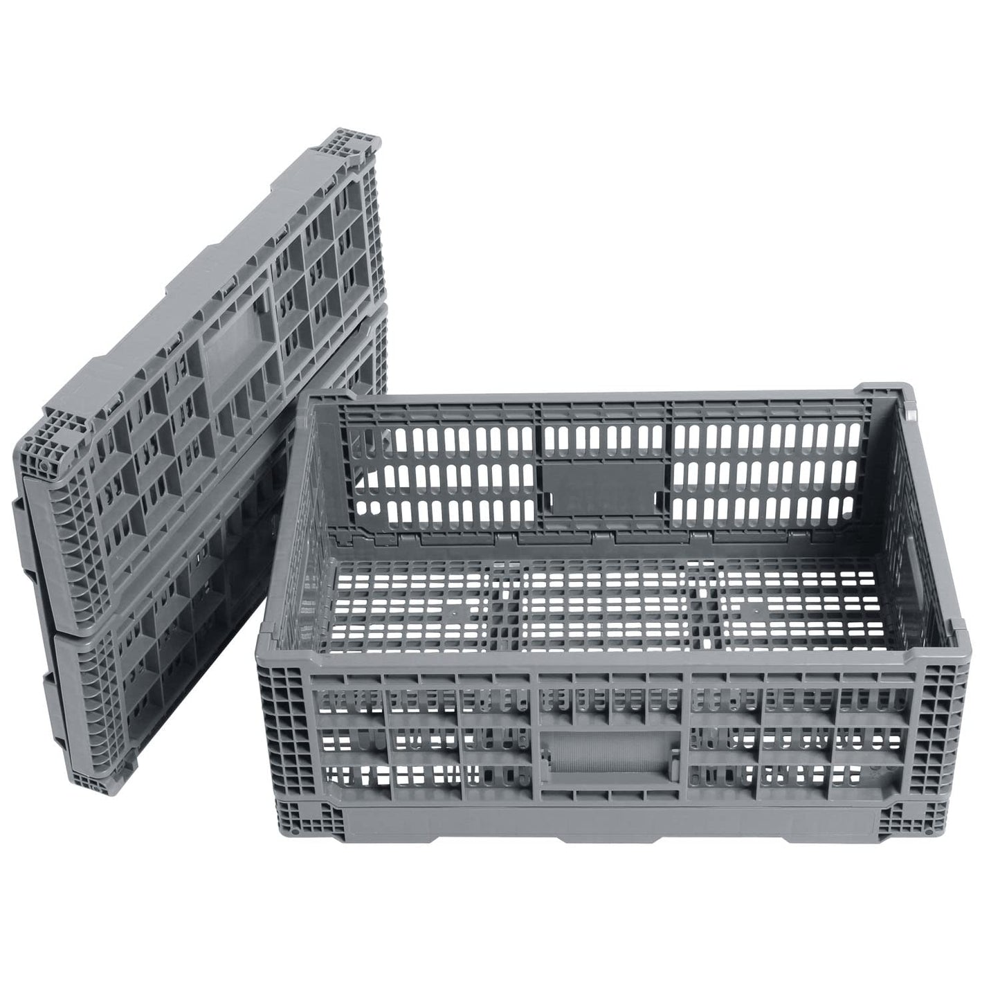 QTJH Collapsible Storage Bin/Containe， Transfer box,crate Transit storage of various items (Gray 23.6" L x 15.7" W x 8.6" H)