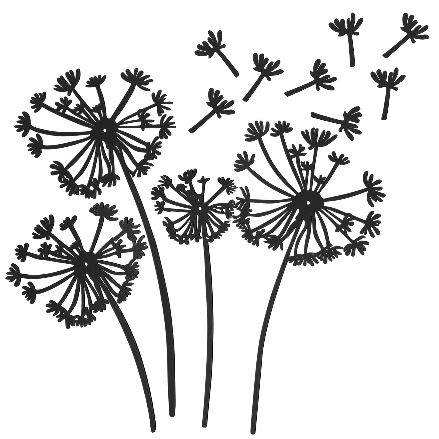 AceOrbit 12 Pcs Dandelion Metal Wall Art Dandelion Flower Wall Decor Rustic Metal Sculptures Black Nature Iron Sign Decoration for Home Living Room Yoga Studio Office Housewarming Gift