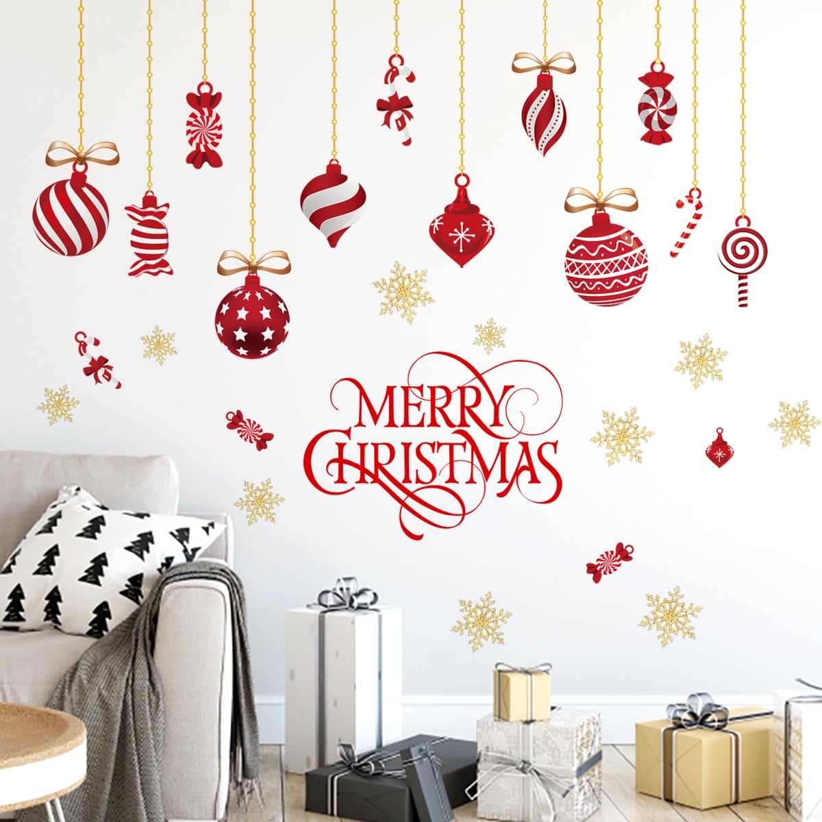 2 Sheets Christmas Wall Decals Christmas Light Bulb Wall Stickers Xmas Ball Foil Swirls Hanging Ceiling Decoration for Indoor Xmas Party Decoration Accessories