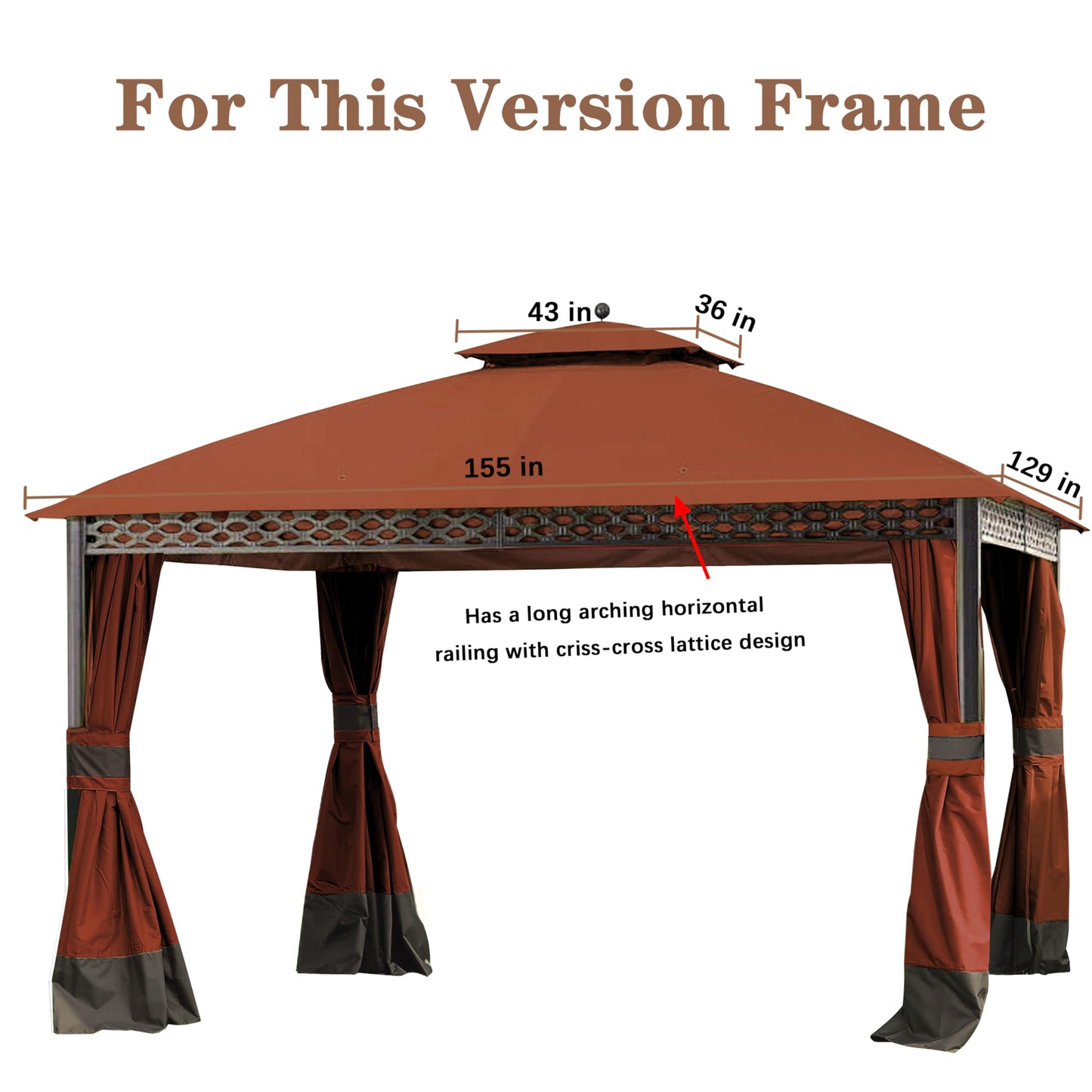 SCOCANOPY Replacement Top for 10X12Ft Oakmont Gazebo L-GZ1188PST-A,Pinehurst L-GZ1188PST,South Hampton Gazebo L-GZ659PST(Rust Red)