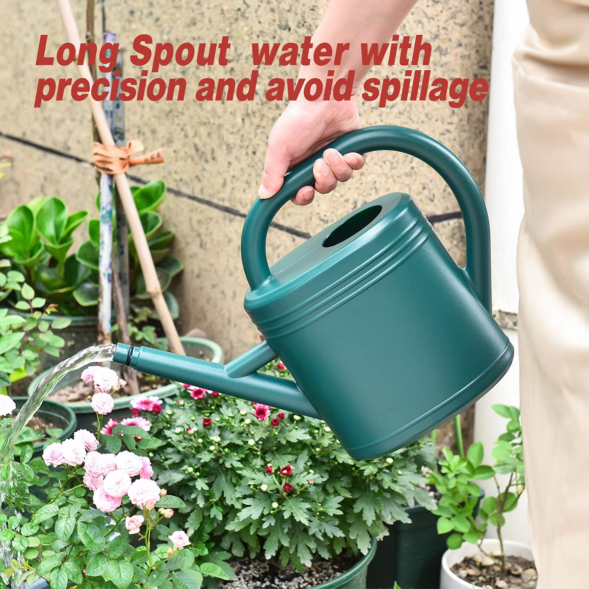 Watering Can 1 Gallon for Garden, Indoor Plants, Outdoor Plant House Flower, Large Long Spout with Sprinkler Head (Grey)