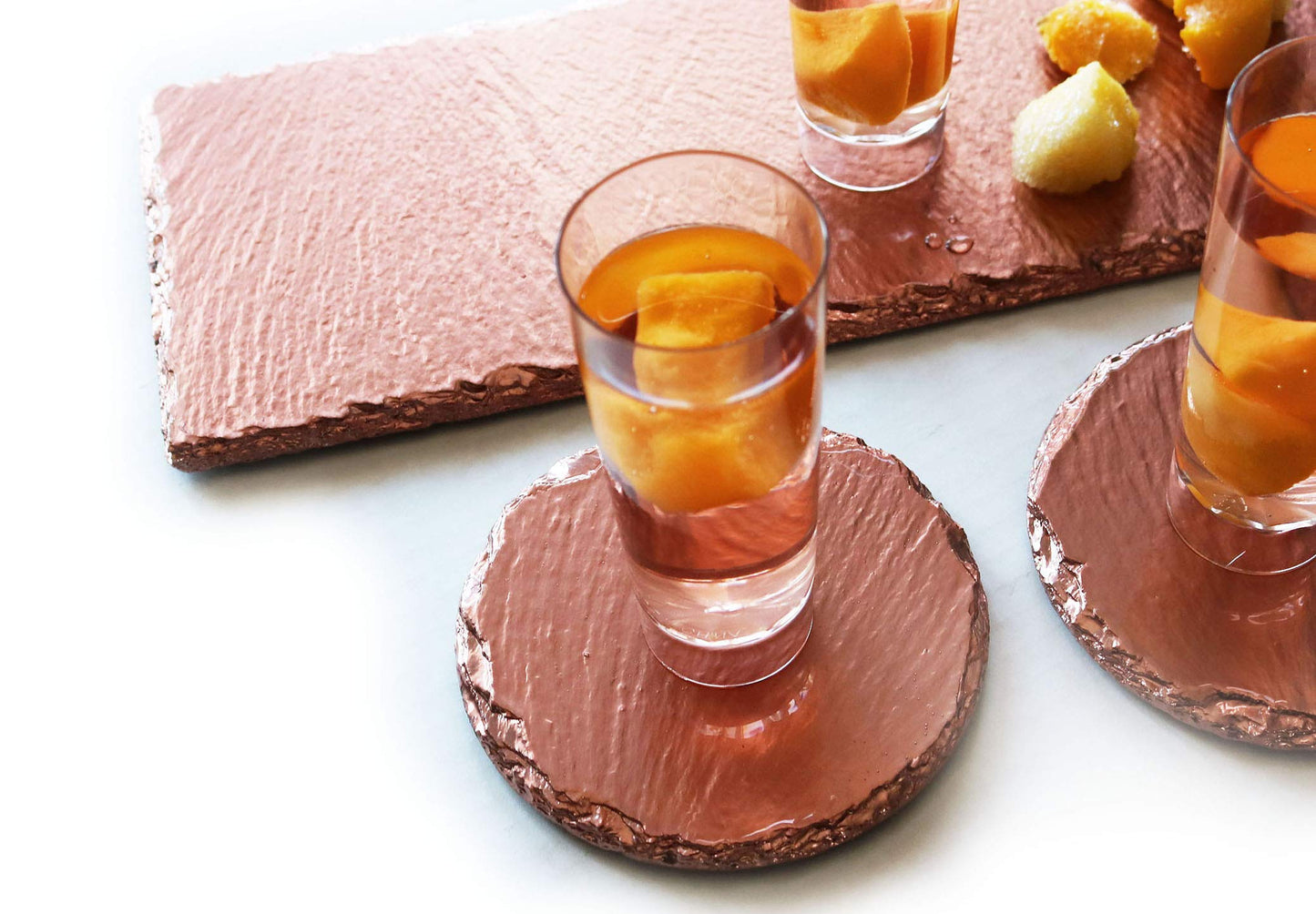Renee Redesigns Handmade Rose Gold Slate Stone Coasters For Drinks | Protect Your Elegant Surfaces From Drink Rings and Spills | Unique 4-Piece Holiday Gift Set, Round - 4 x 4 inches
