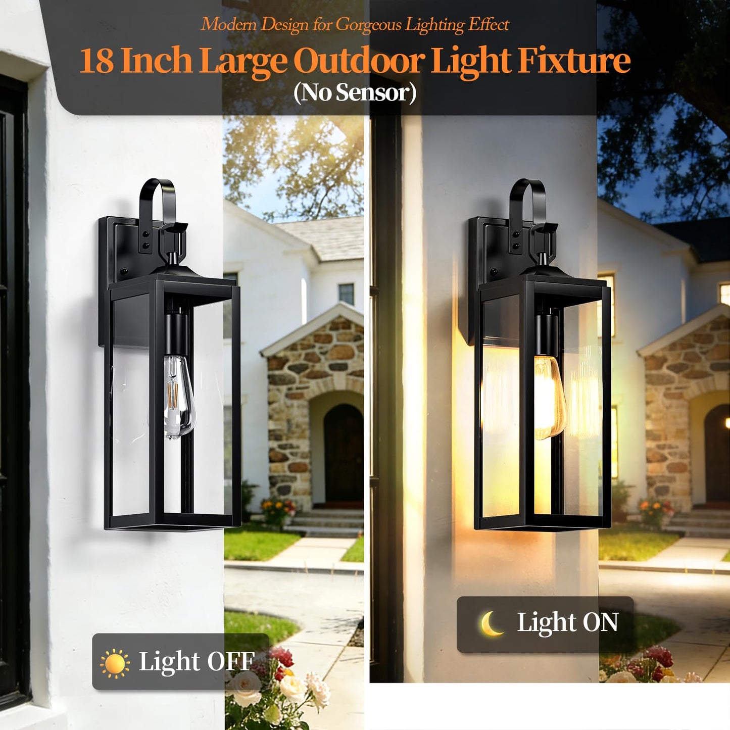 MYHXQ 18'' Large Outdoor Wall Lights 2 Packs, Modern Black Exterior Lighting Fixtures, Waterproof Outdoor Sconces Porch Light for House Wall Mount, Farmhouse Wall Lanterns for Front Door, Garage