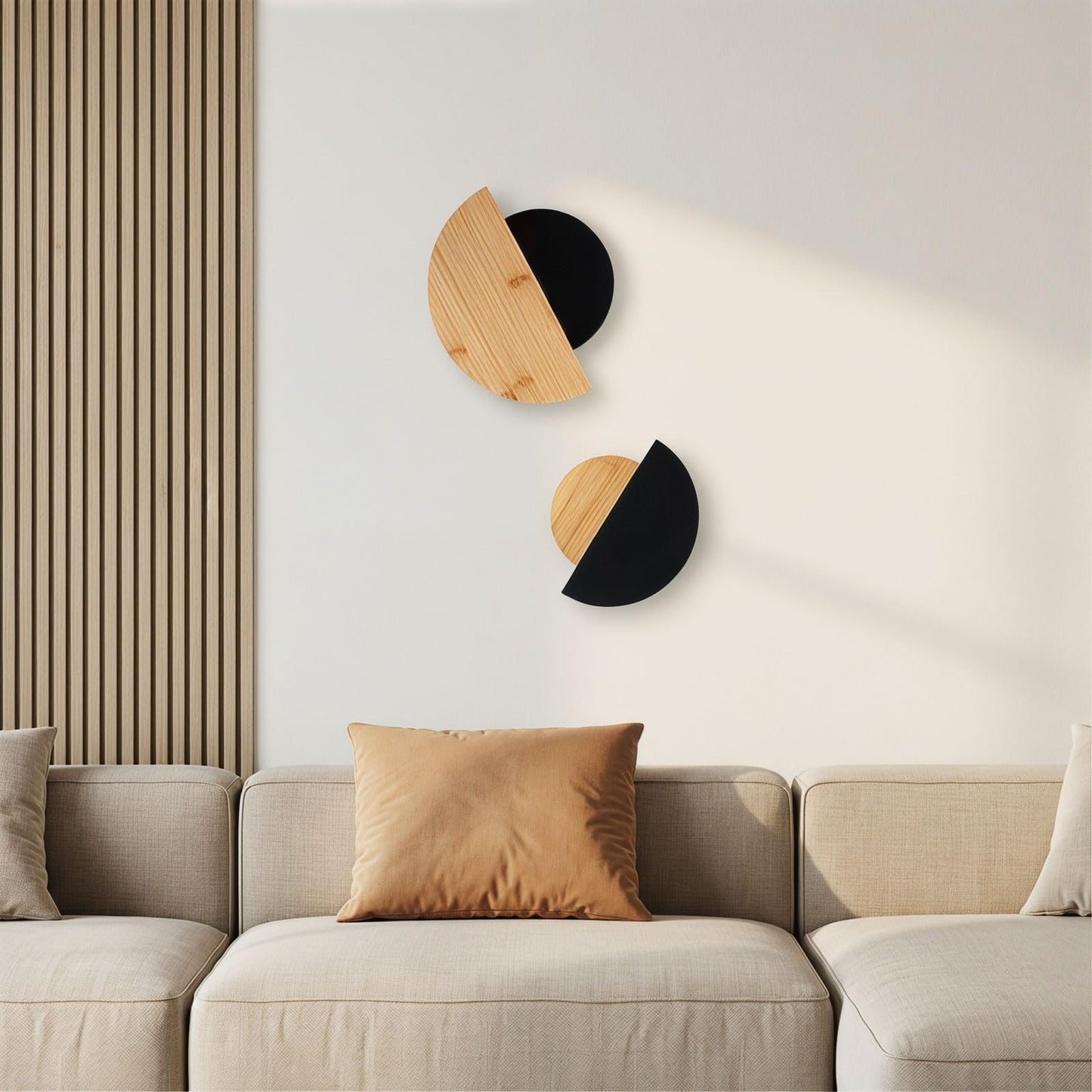 AIM & GGKK Bamboo Half Circle Wall Decor Set of 2 | Geometric Design | Black Matte & Natural Bamboo Semi Circle Wall Art | Minimalist Modern Wall Hanging for Living Room Bedroom