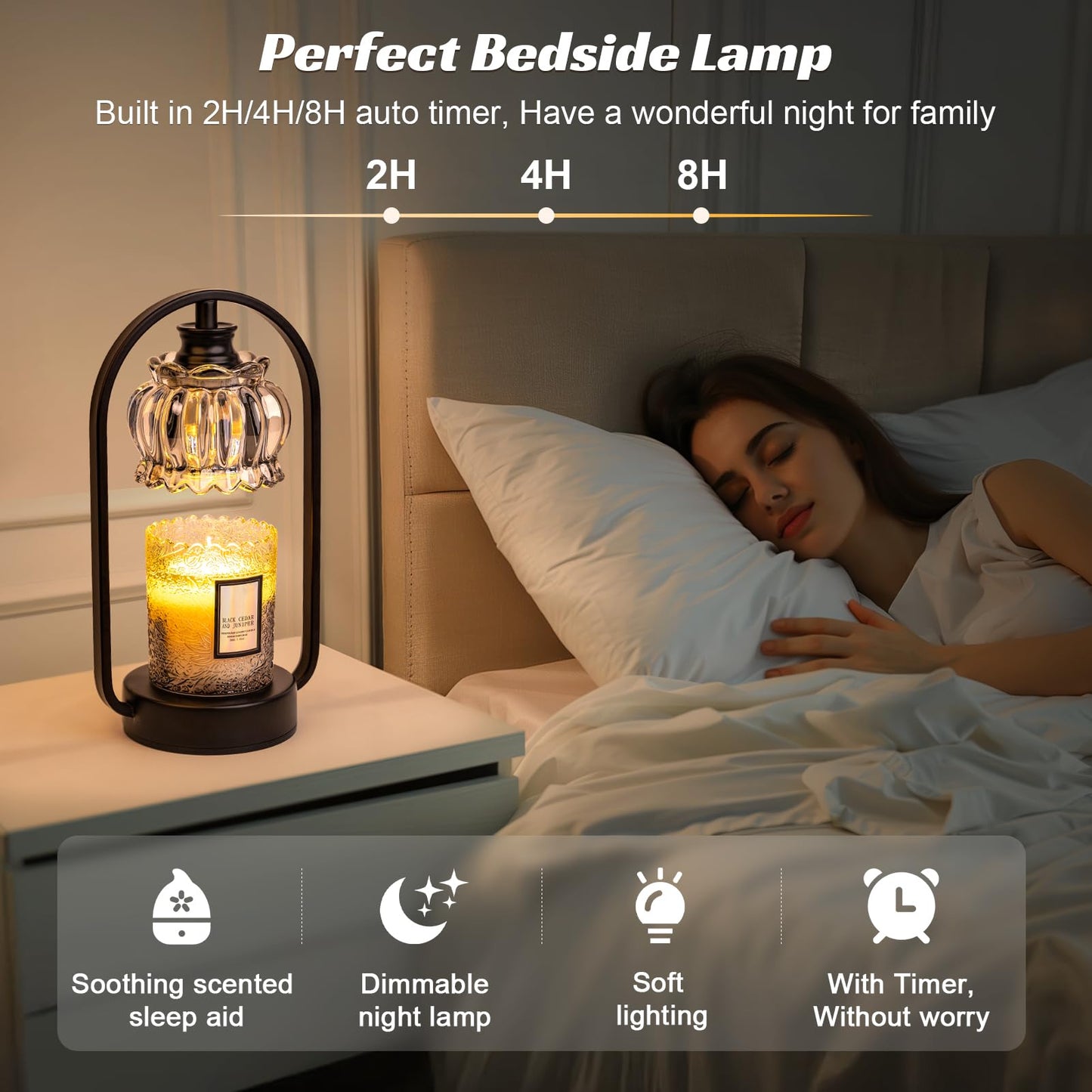 Shang Chiang Candle Warmer Lamp, Electric Light with Timer Dimmer Clear Flower Shape Wax Melt Warmer for Birthday, Mothers Day, House Warming Gift (Includes 2 Bulbs)