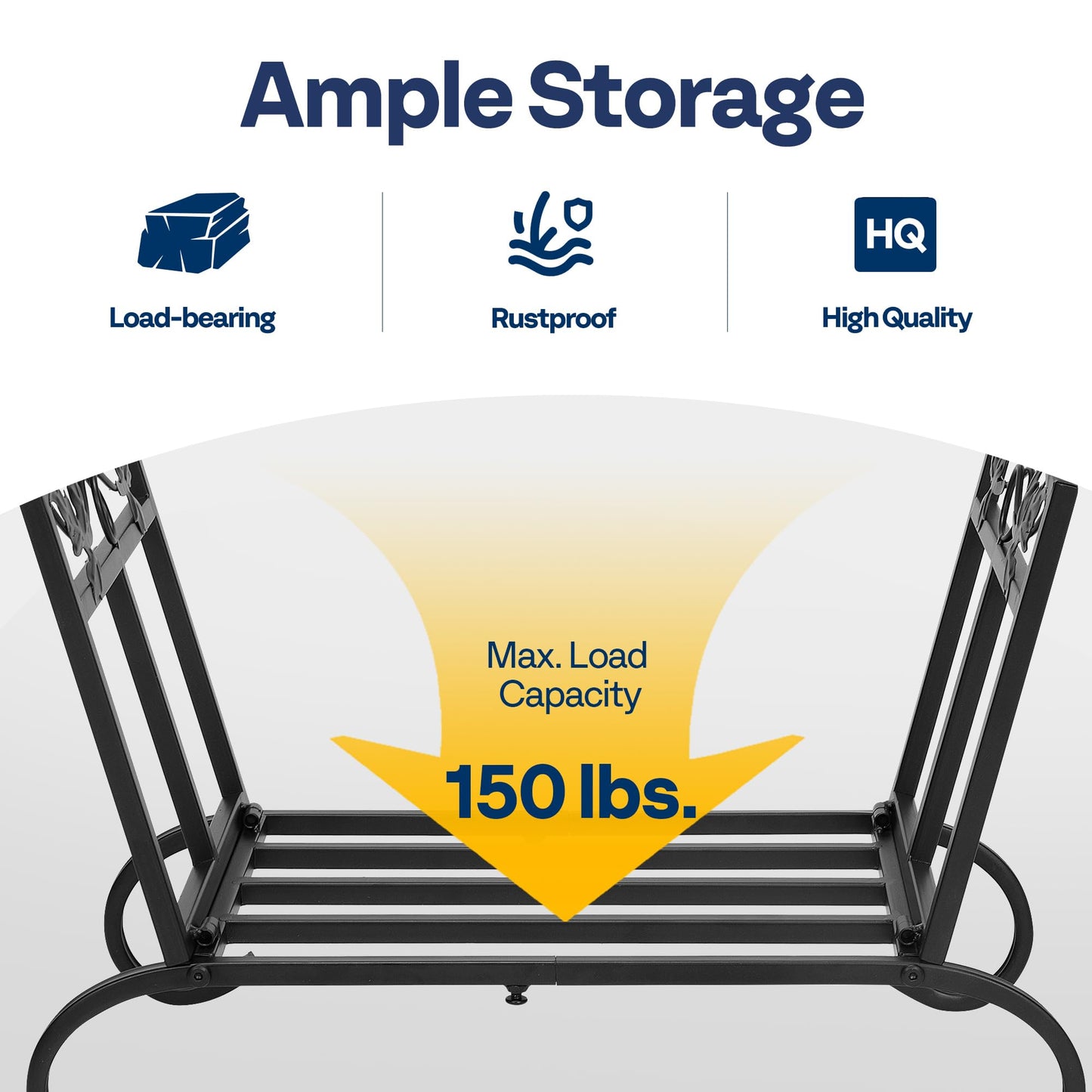 VIVOHOME 21.5 Inches Folding Firewood Storage Log Rack with Decorative Leaf Pattern and Detachable Arched Feet Wrought Iron Wood Holder Stacker Black