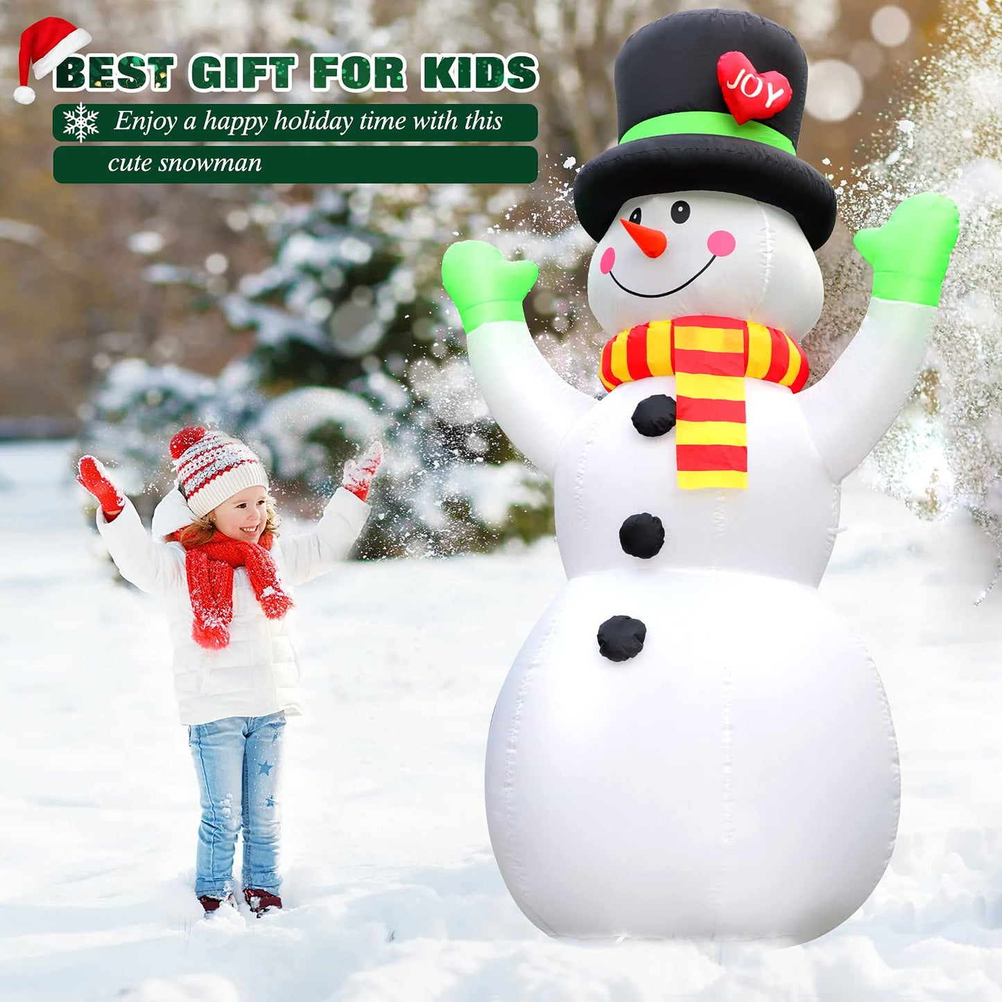 FunFanso 7 FT Christmas Inflatables Snowman Outdoor Decorations, Giant Blow up Snow Man Yard Decor Built-in Bright LED Light Wear Magic Hat, Weatherproof Holiday for Garden Patio Lawn Party Xmas Gifts