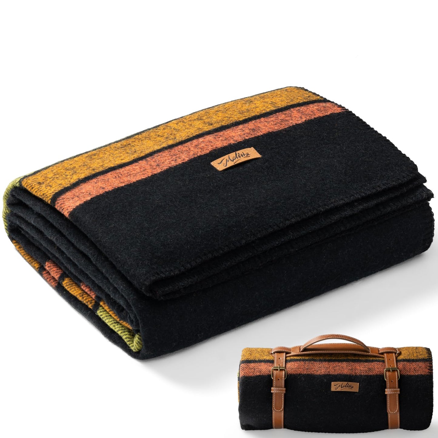 Molithe 100% Wool Blanket, 62" x 86", Warm, Thick, Washable, Military Wool Blanket, Great for Camping, Outdoors, Sporting Events, Survival Kits